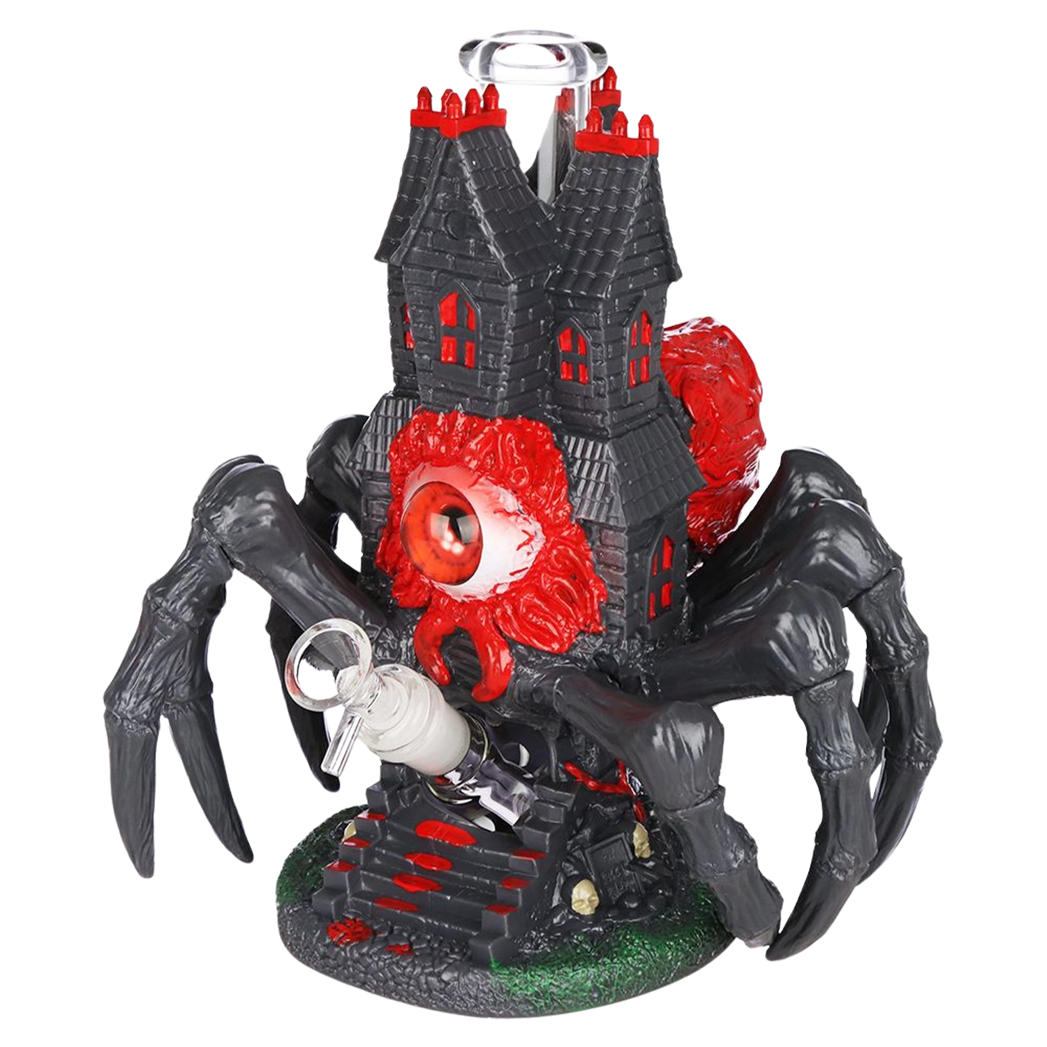 All Seeing Arachnid Castle Glass & Vinyl Water Pipe - 10.25" / 14mm F