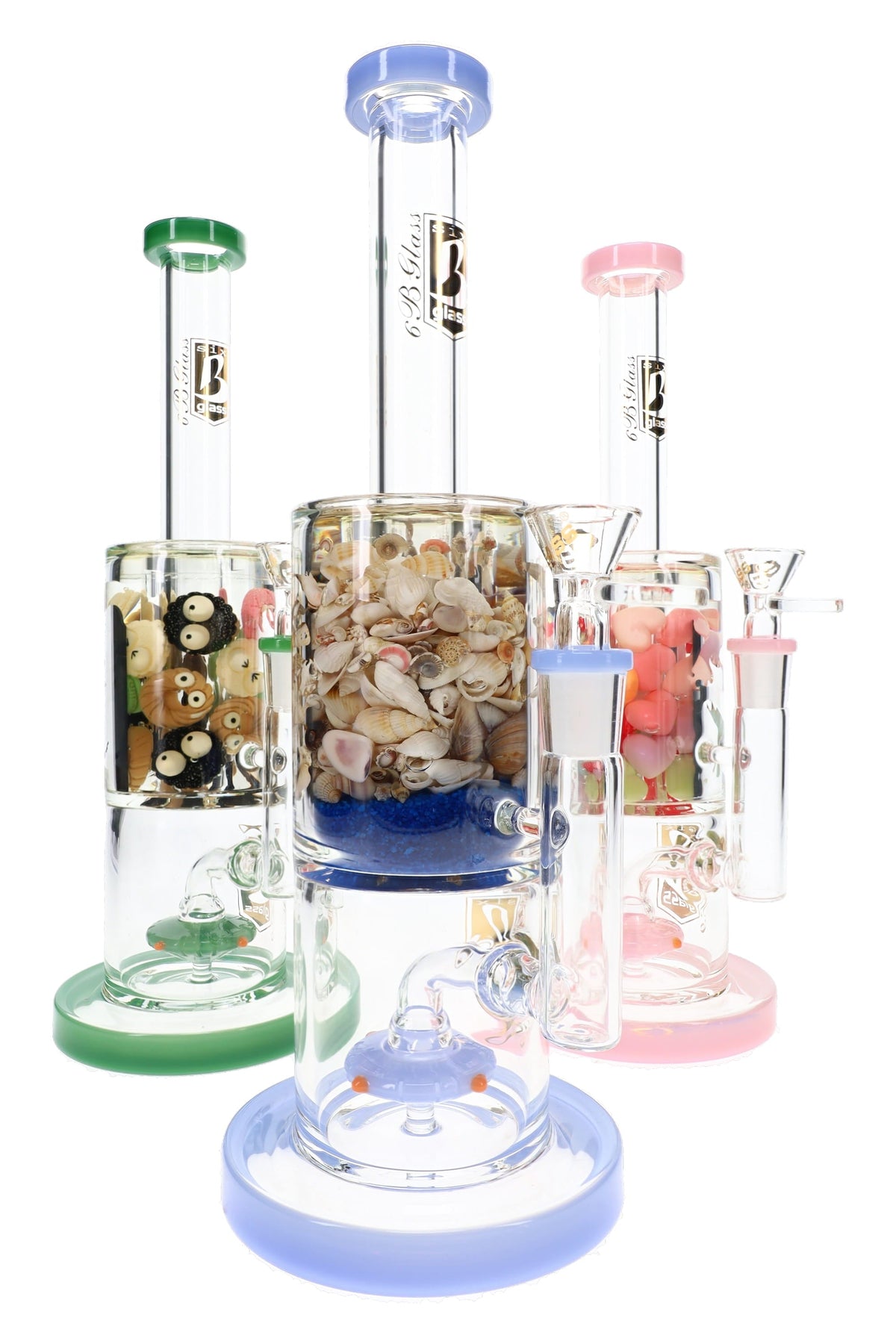 6B Glass Filled Chamber Showerhead Perc Bong – 11″ – Assorted