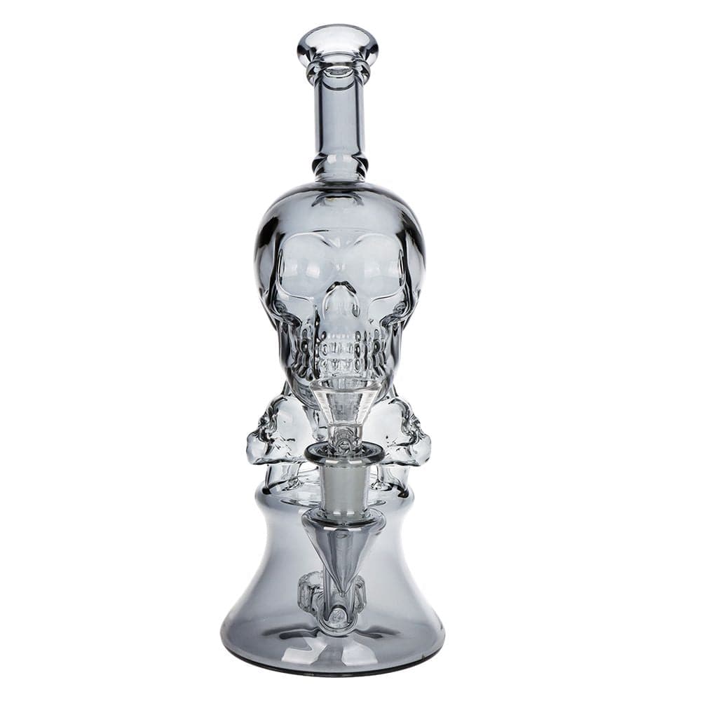 SeshGear Stacked Skulls Electroplated Glass Water Pipe - 9" / 14mm F / Smoke