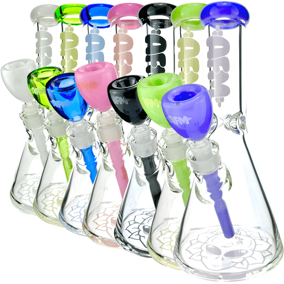 AFM Smoke Bong 12" AFM Glass Chubbi Beaker Clear Colored Lip Beaker Bong Bundle