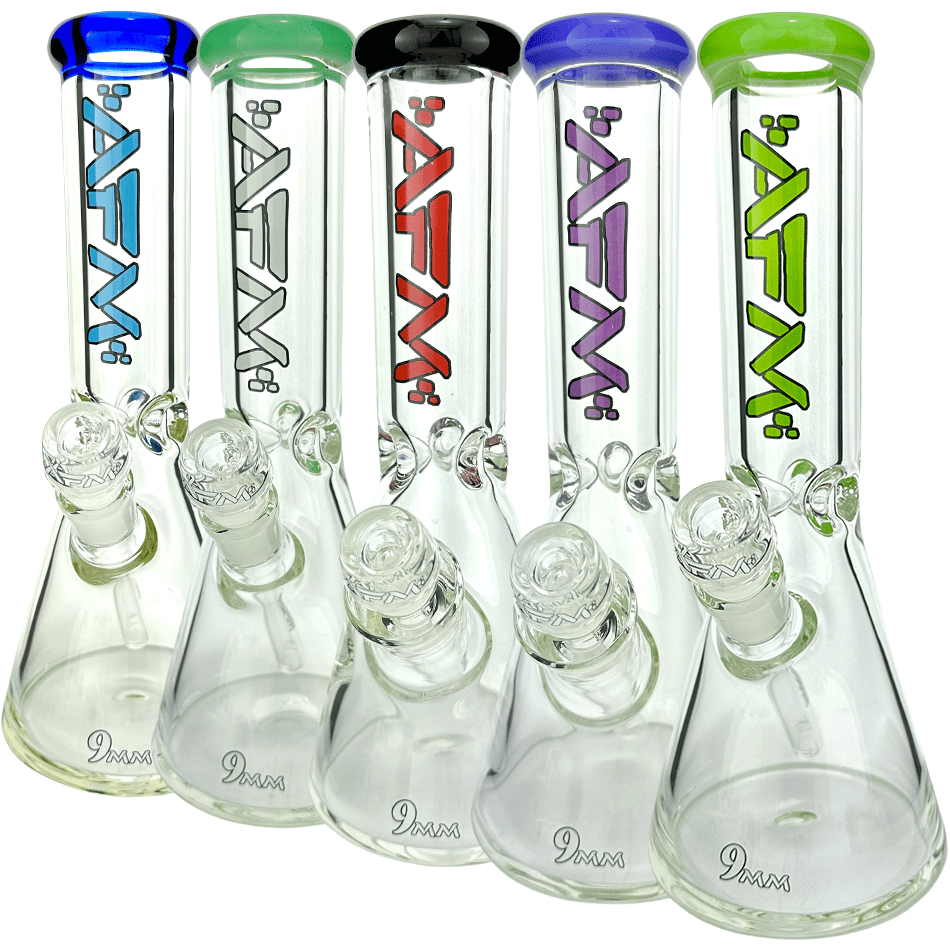 AFM Smoke Bong 12" AFM Glass Heavy Boi Colored Lip Glass 9mm Beaker Bong