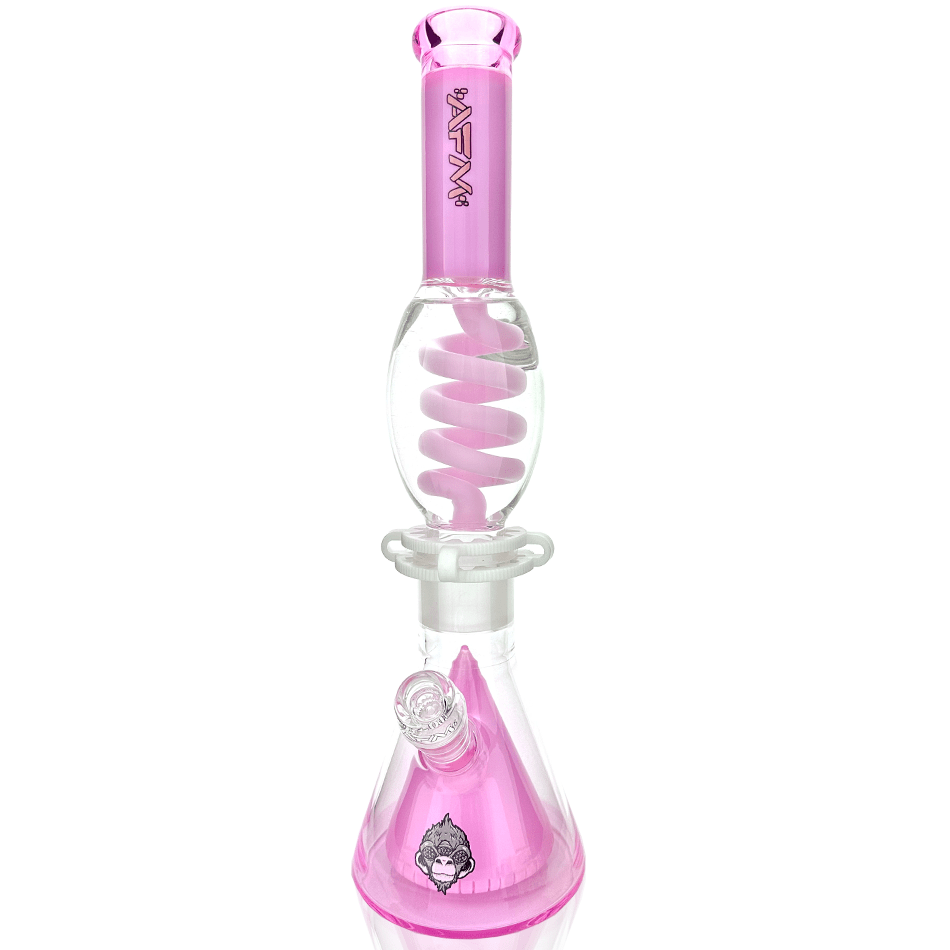 AFM Smoke Bong Double Pink 16" AFM Glass UFO Pyramid Glass Freezable Coil Beaker Bong