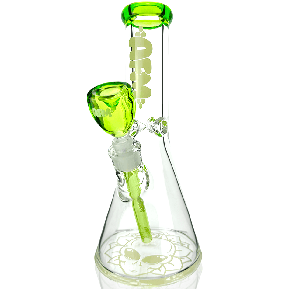 AFM Smoke Bong Lime 12" AFM Glass Chubbi Beaker Clear Colored Lip Beaker Bong Bundle