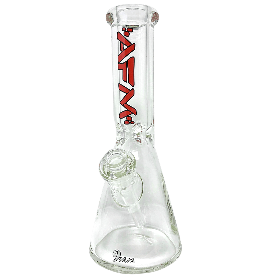 AFM Smoke Bong Lip Stick Red 12" AFM Glass Heavy Boi Clear 9mm Glass Beaker Bong