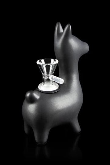 Front view of the Alpaca Bubbler, a sleek, white ceramic water pipe with a minimalist design.