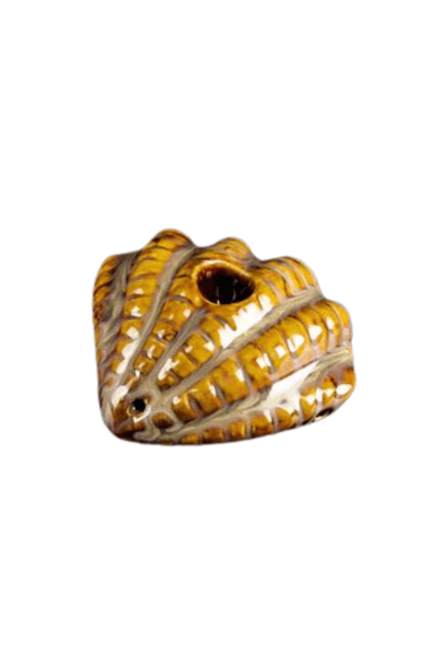 Close-up view of the Clam Shell Pipe, showing its textured surface and small bowl opening.