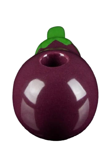 Front view of the Eggplant Pipe, a dark-colored pipe with a smooth, rounded shape against a black background.