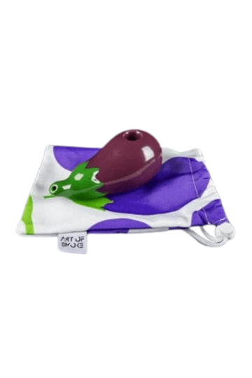 Front view of the Eggplant Pipe, a dark purple, smooth glass pipe resting on a white background.