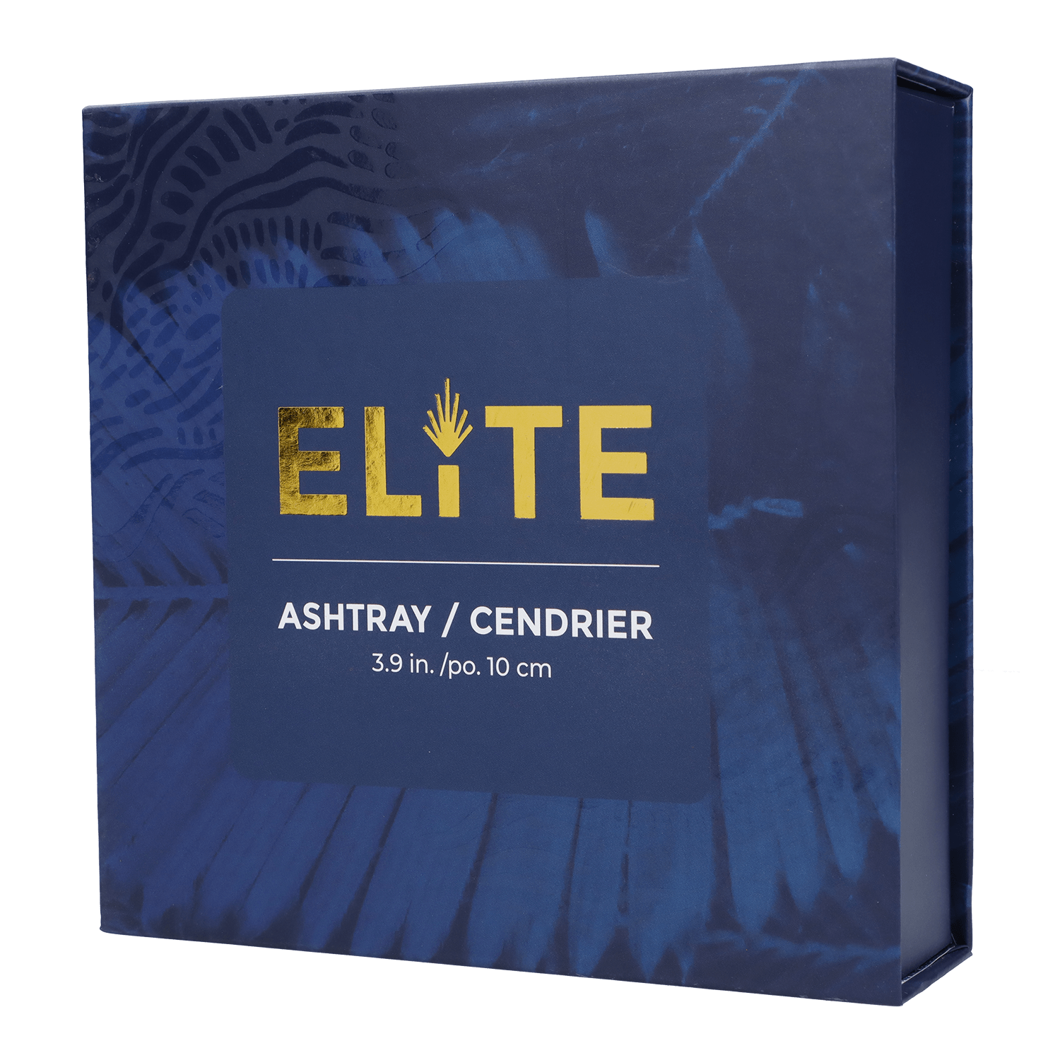 Front view of the Blue Elite Crystal Ashtray, showcasing its smooth, reflective surface and modern design.