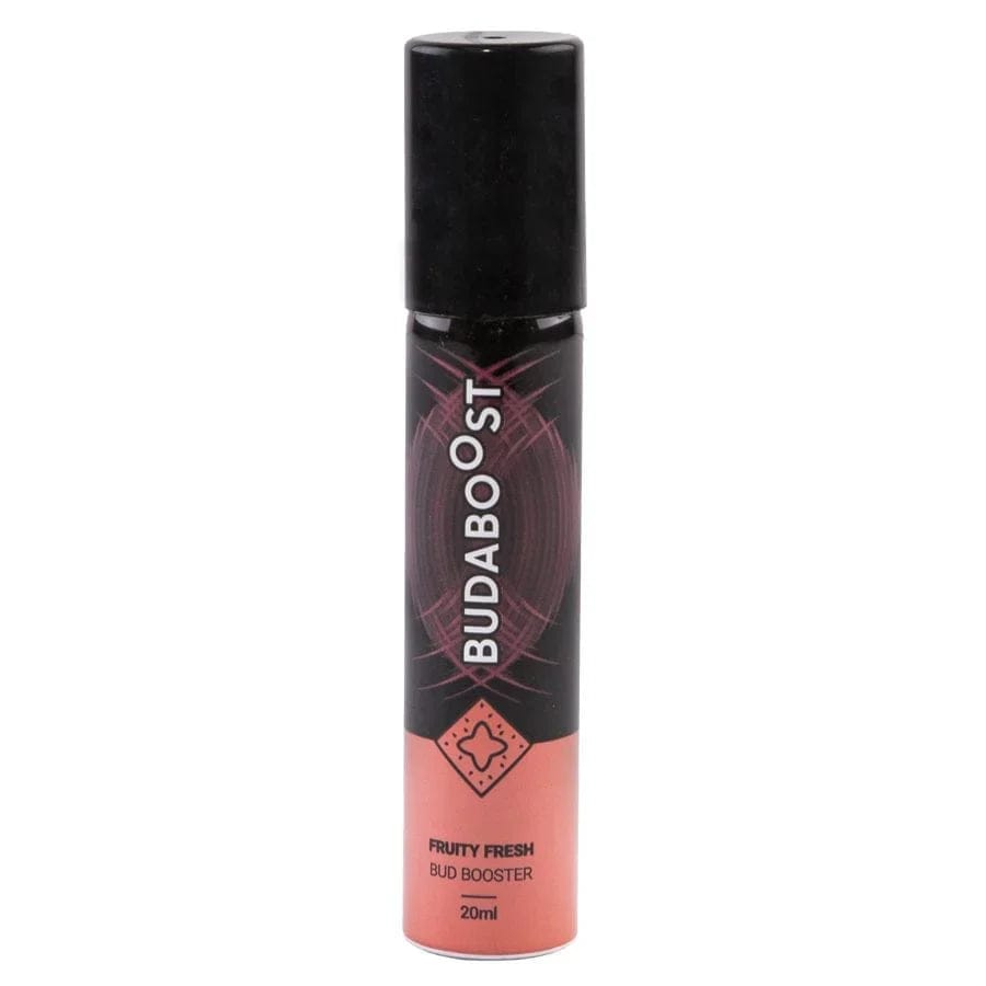 Front view of the Budaboost Bud Booster Assorted, featuring a colorful, cylindrical container against a plain white background.