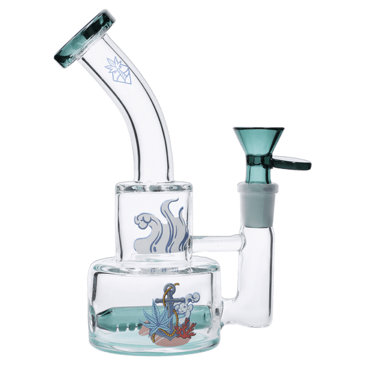 The Parasol Dab Rig is shown in a three-quarter view, featuring a clear glass construction with a colorful underwater scene depicted within.
