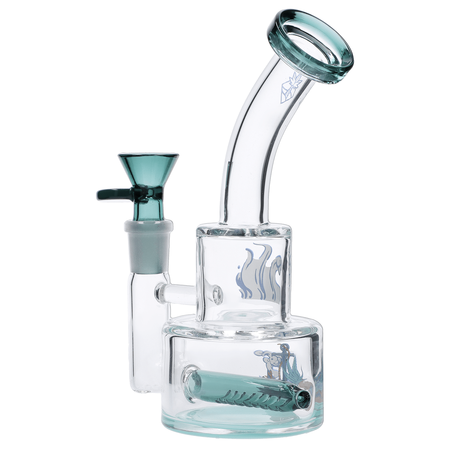 The Parasol Dab Rig is displayed in a studio shot, showcasing its clear glass construction and compact arrangement.
