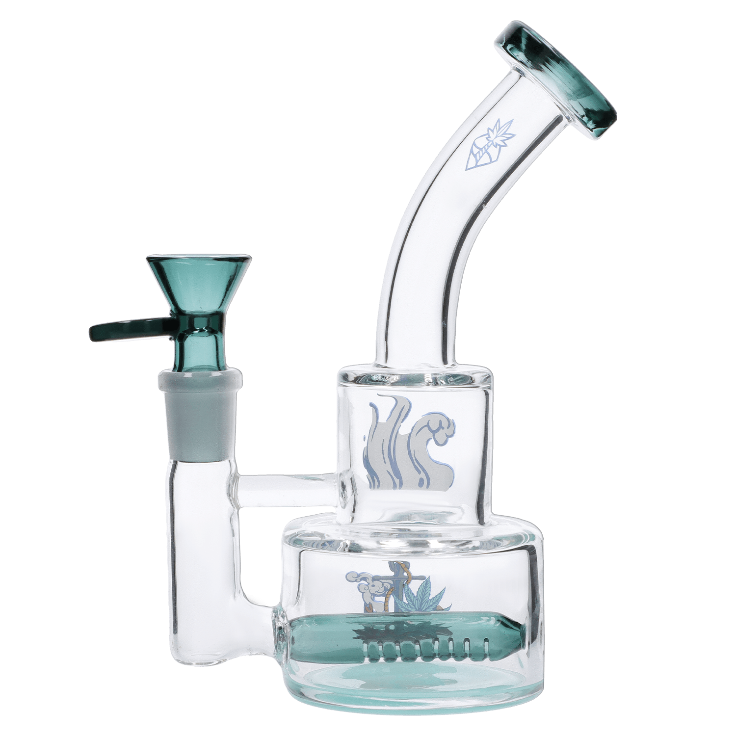 Front view of the Parasol Dab Rig, a compact glass piece with a rounded base and a clear, angled joint.