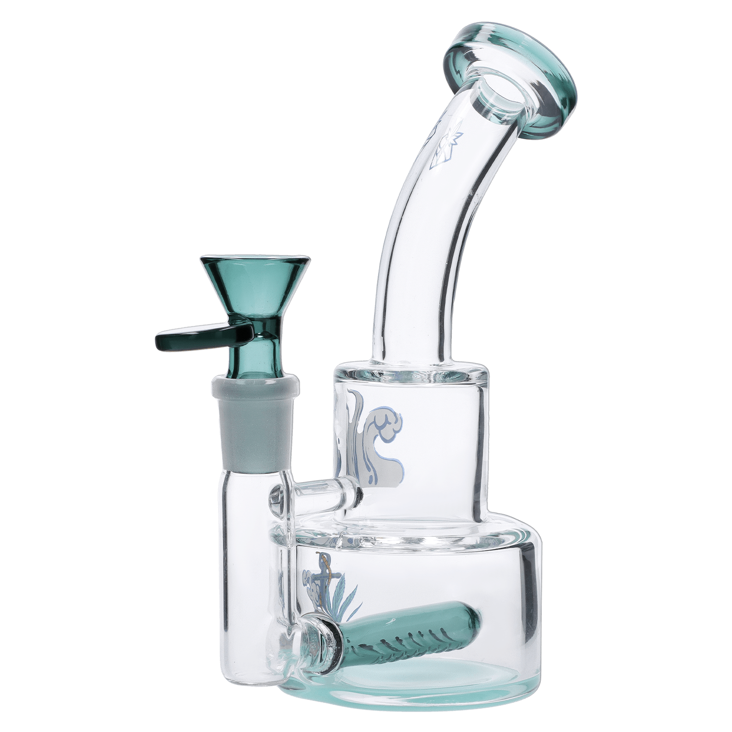 A studio shot of the Parasol Dab Rig, a clear glass rig angled slightly from the front, showcasing its simple form.
