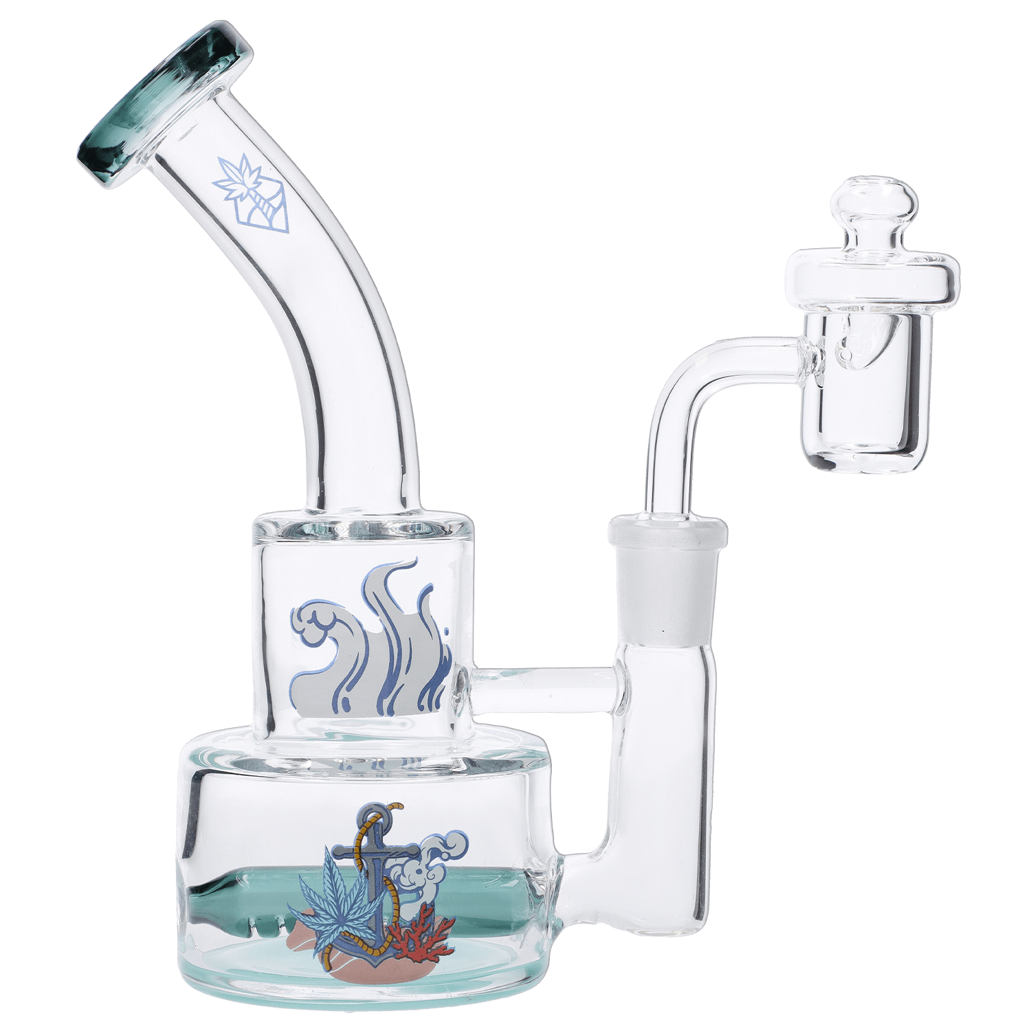 The Parasol Dab Rig is shown in a side view with a colorful, detailed design inside its clear glass body.