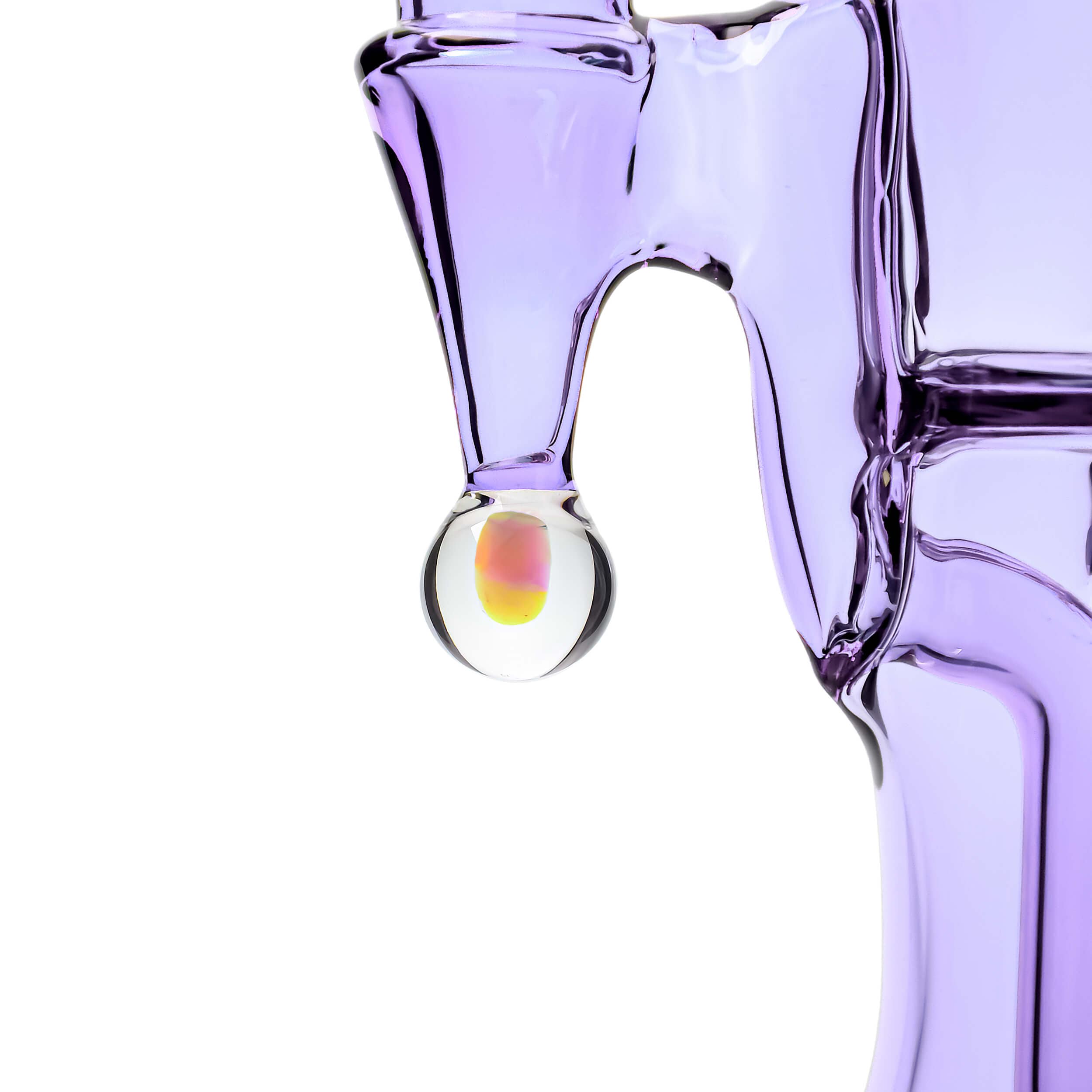A side view of the COLORED OPAL SHOWERHEAD RECYCLER, showcasing its unique glass design and opal coloration.