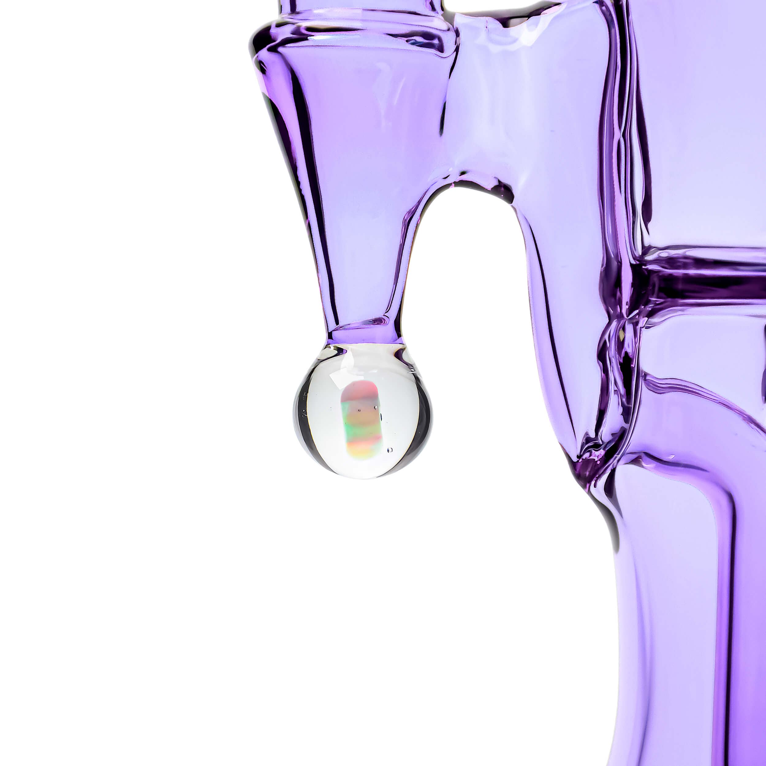 A side view of the COLORED OPAL SHOWERHEAD RECYCLER, showing its layered glass construction and unique showerhead design.