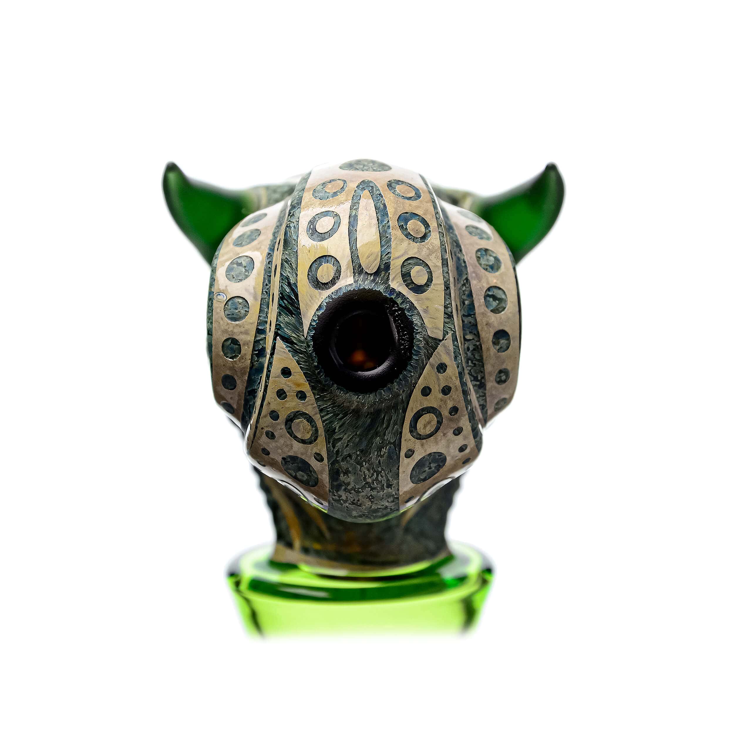 Front view of the ETCH DAB RIG V2| a dark-colored rig with patterned detailing, set against a blurred background.