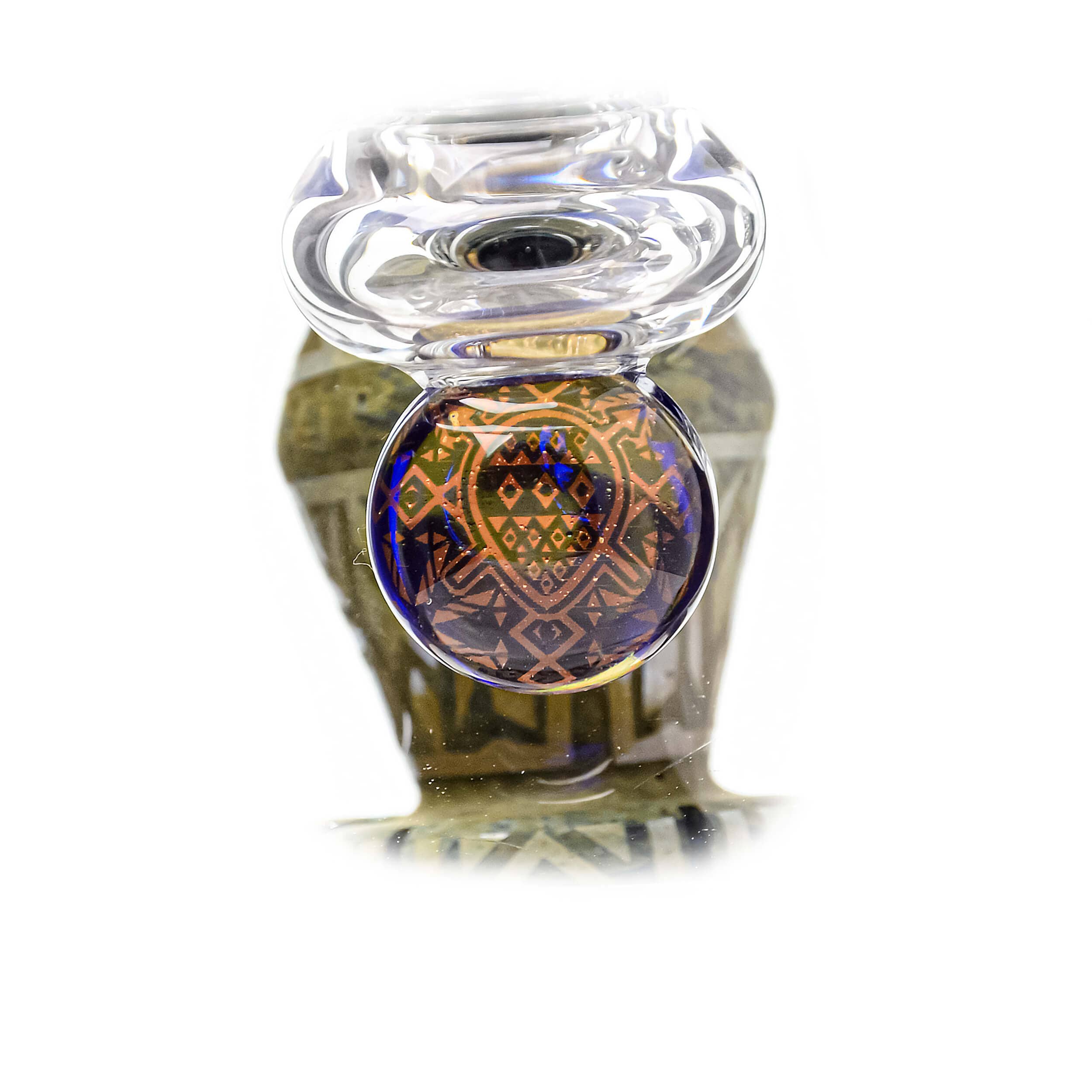 A three-quarter view of the ETCH DAB RIG V2| showcasing its clear glass construction and unique etched design.