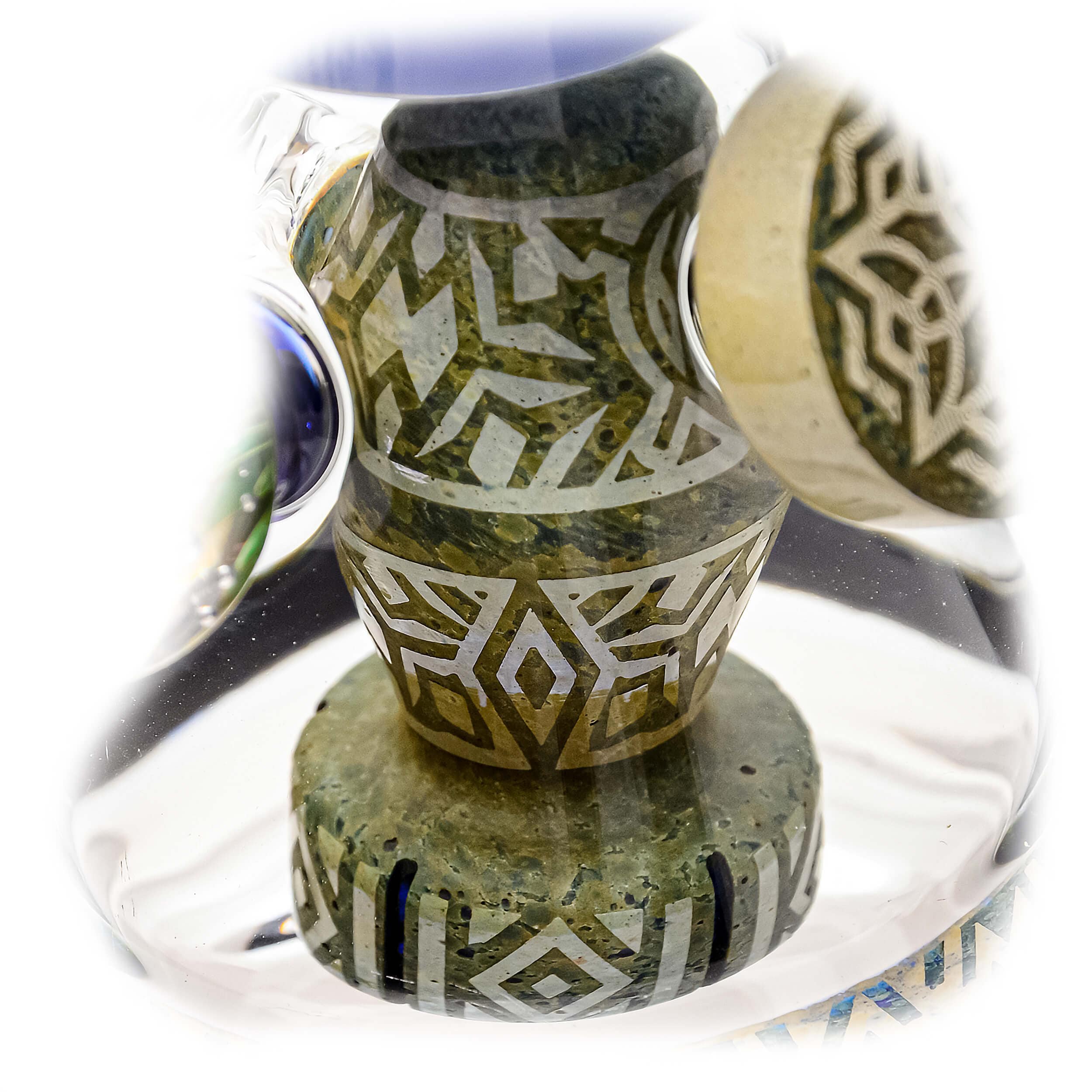 Front view of the ETCH DAB RIG V2| showcasing its etched design against a blurred, reflective surface.