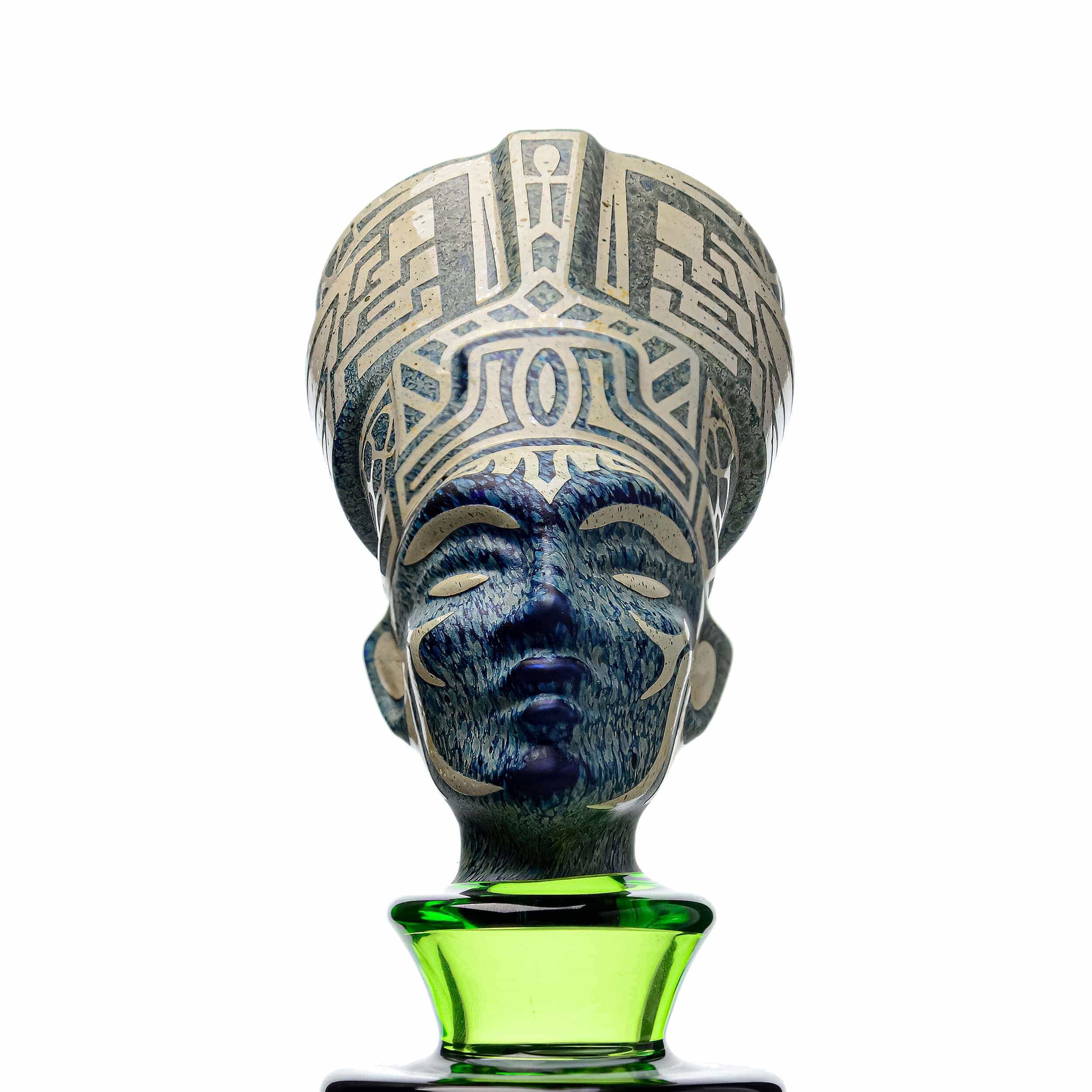 A front view of the ETCH DAB RIG-V4| featuring a sculpted, patterned glass design in shades of blue and gray.