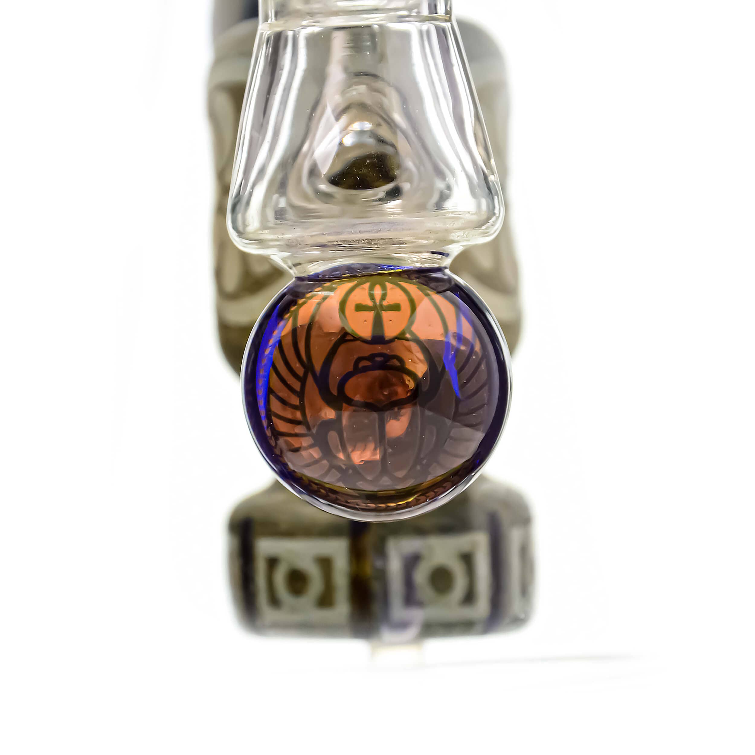 A close-up, angled view of the ETCH DAB RIG-V4| showcasing its clear glass construction and unique curved design.