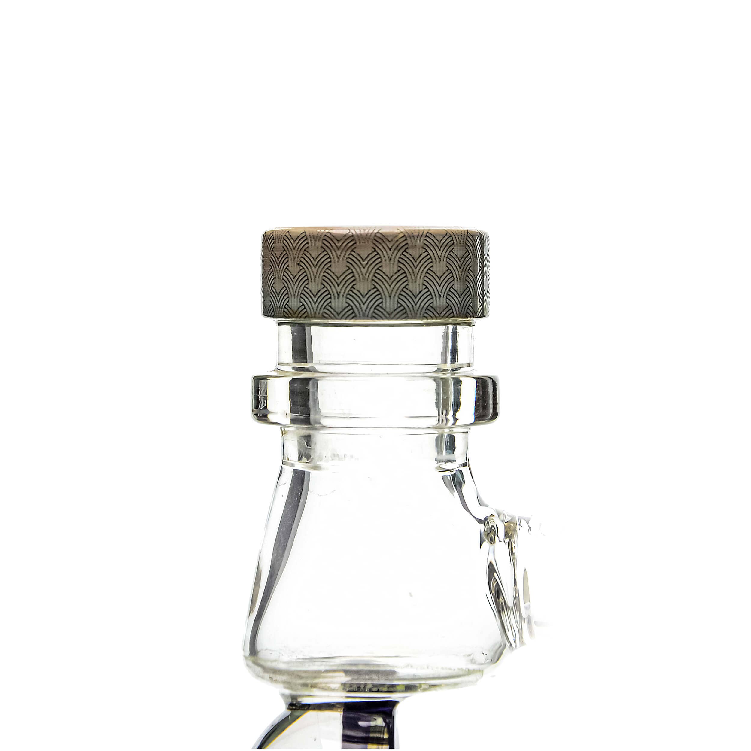 Front view of the ETCH DAB RIG-V4| a clear glass rig with etched detailing near the mouthpiece.