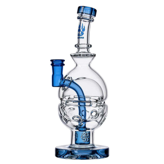 Front view of the FAB EGG Incycler Rig, a rounded glass piece with a blue accent, displayed against a plain white background.