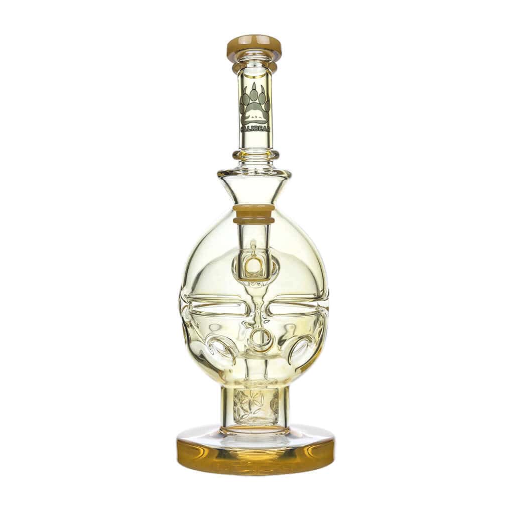 A three-quarter view of the FAB EGG Incycler Rig, showing the clear glass bubbler with a rounded base and unique internal filtration system.