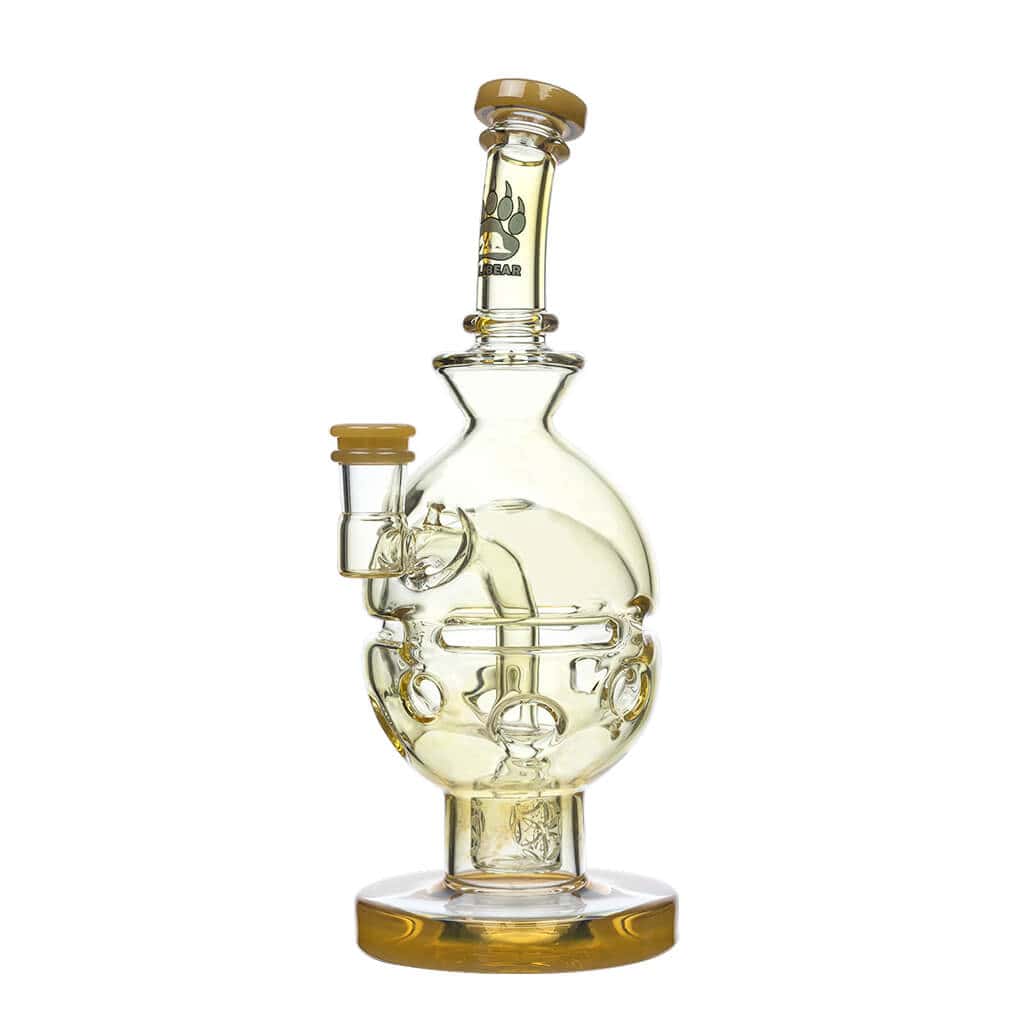 Front view of the FAB EGG Incycler Rig, a clear glass piece with a rounded base and intricate internal diffusion chamber.