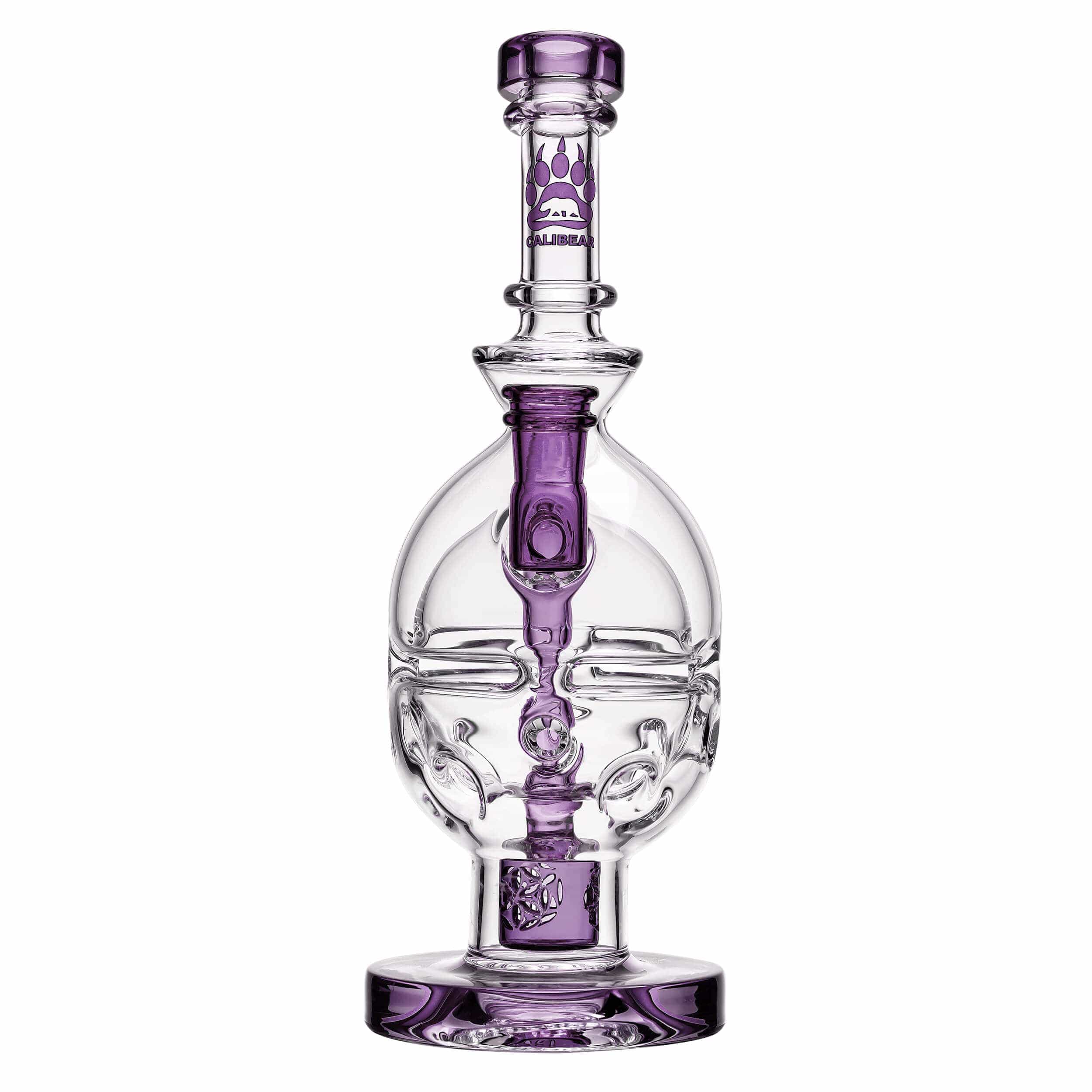 Front view of the FAB EGG Incycler Rig, a clear glass piece with a rounded base and intricate internal diffusion visible through the glass.