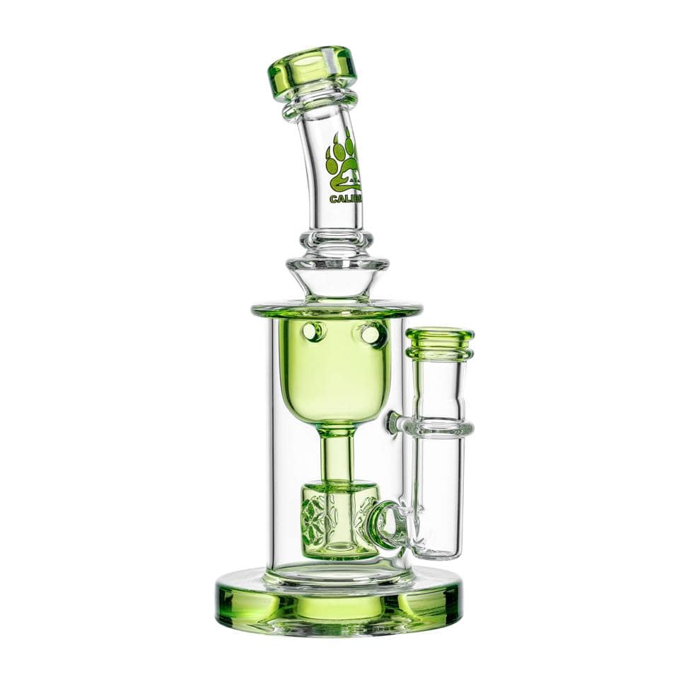 Front view of the COLORED TORUS, a clear glass piece with a unique torus-shaped chamber and cylindrical neck.