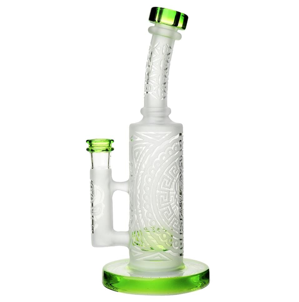 Front view of the SANDBLASTED MINI STRAIGHT CAN, showing a glass piece with frosted detailing on a clear base.