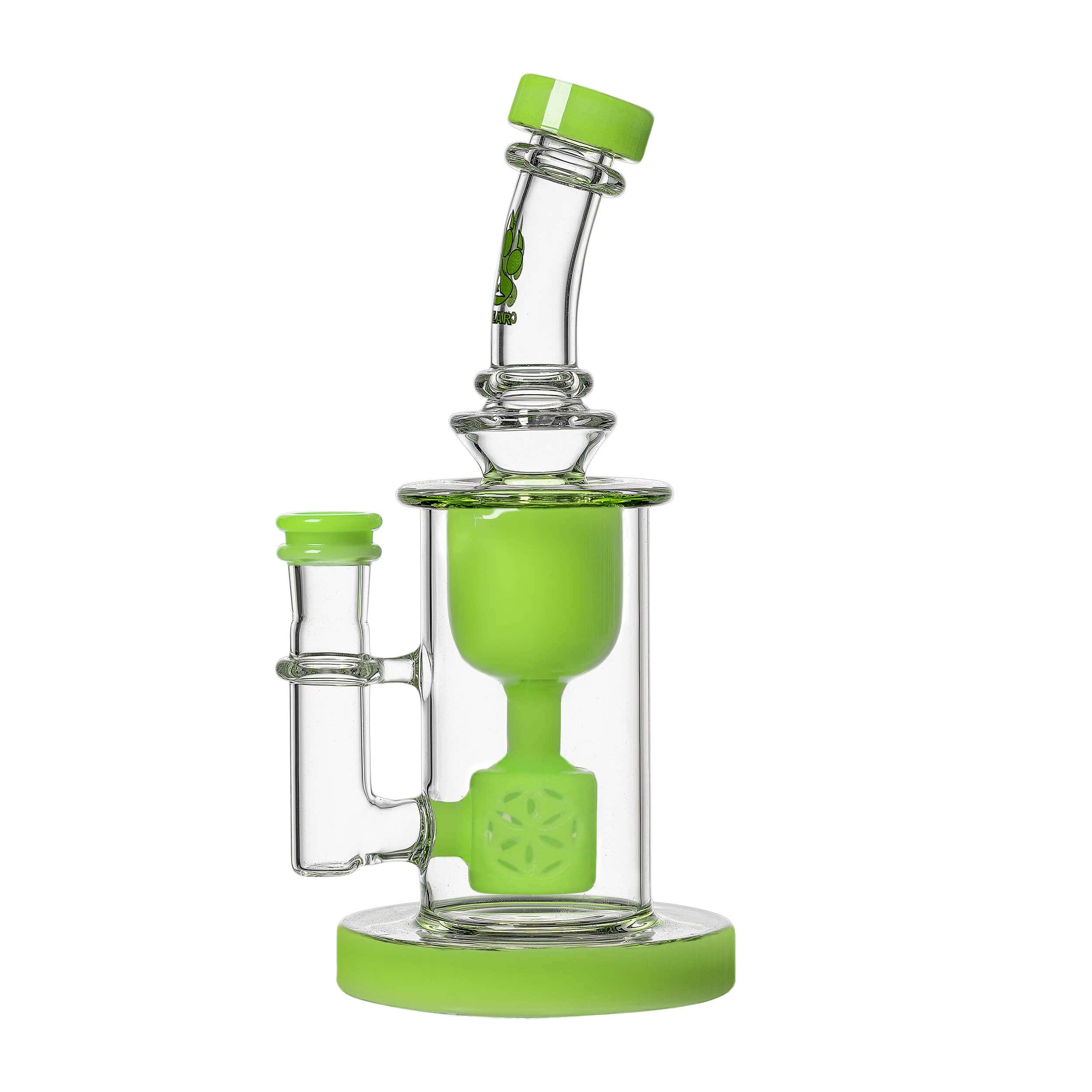 Front view of the COLORED TORUS, a clear glass piece with a rounded torus shape and a green accent, displayed against a plain white background.
