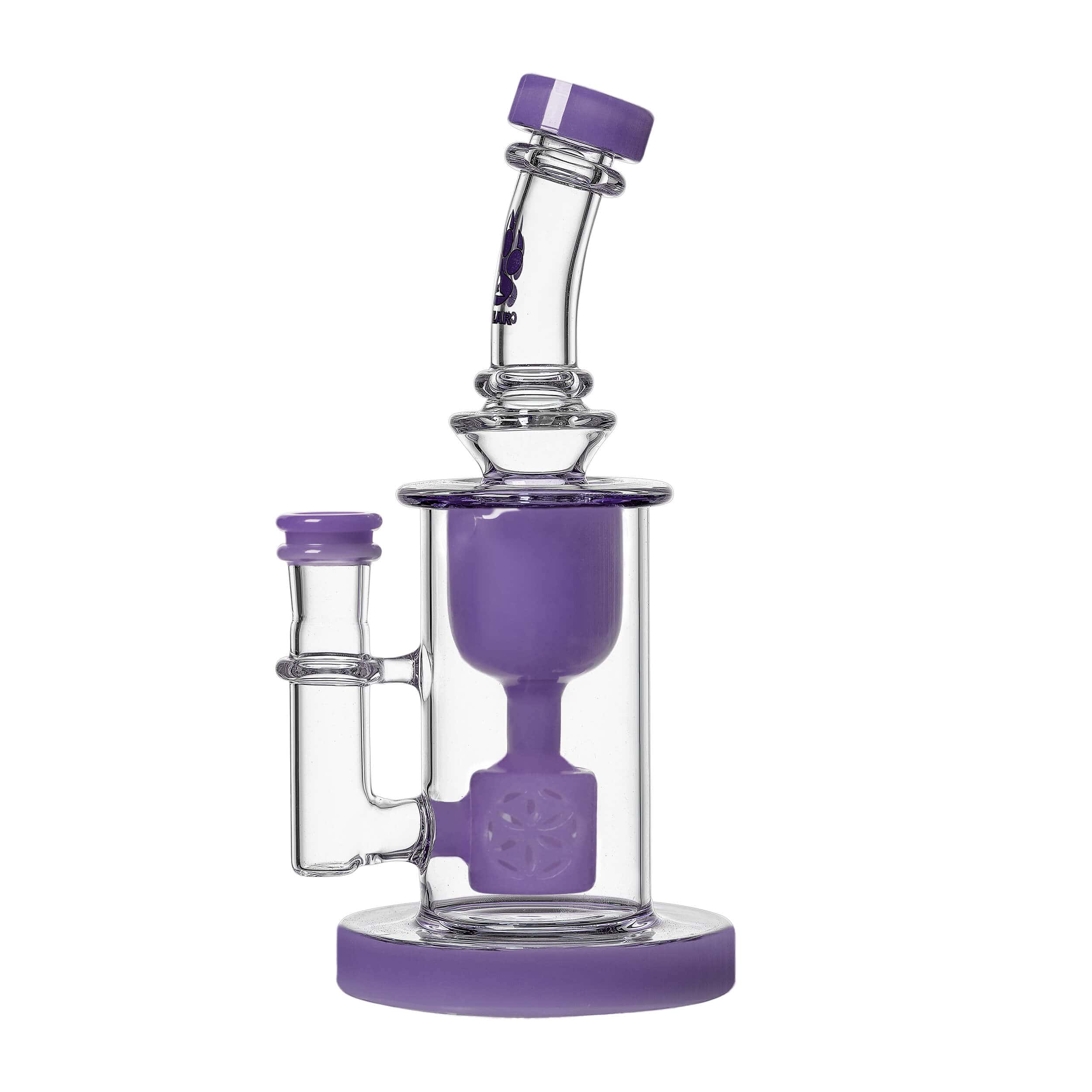 Front view of the COLORED TORUS, a clear glass piece with a unique torus-shaped chamber and a wide base.