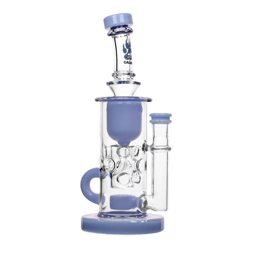 Front view of the STRAIGHT FAB KLEIN, a clear glass water pipe with a simple cylindrical shape and visible joint detail.