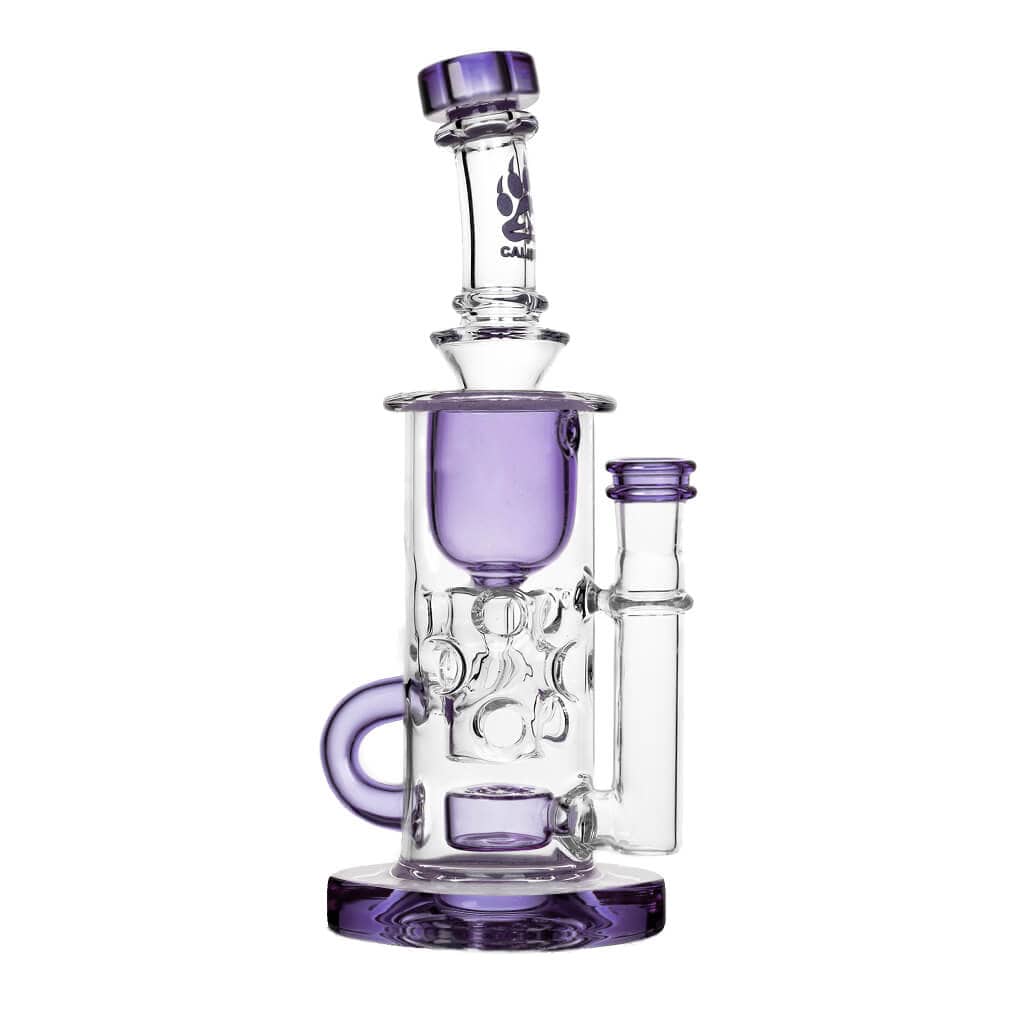 Front view of the STRAIGHT FAB KLEIN, a clear glass water pipe with a unique stacked perc design.