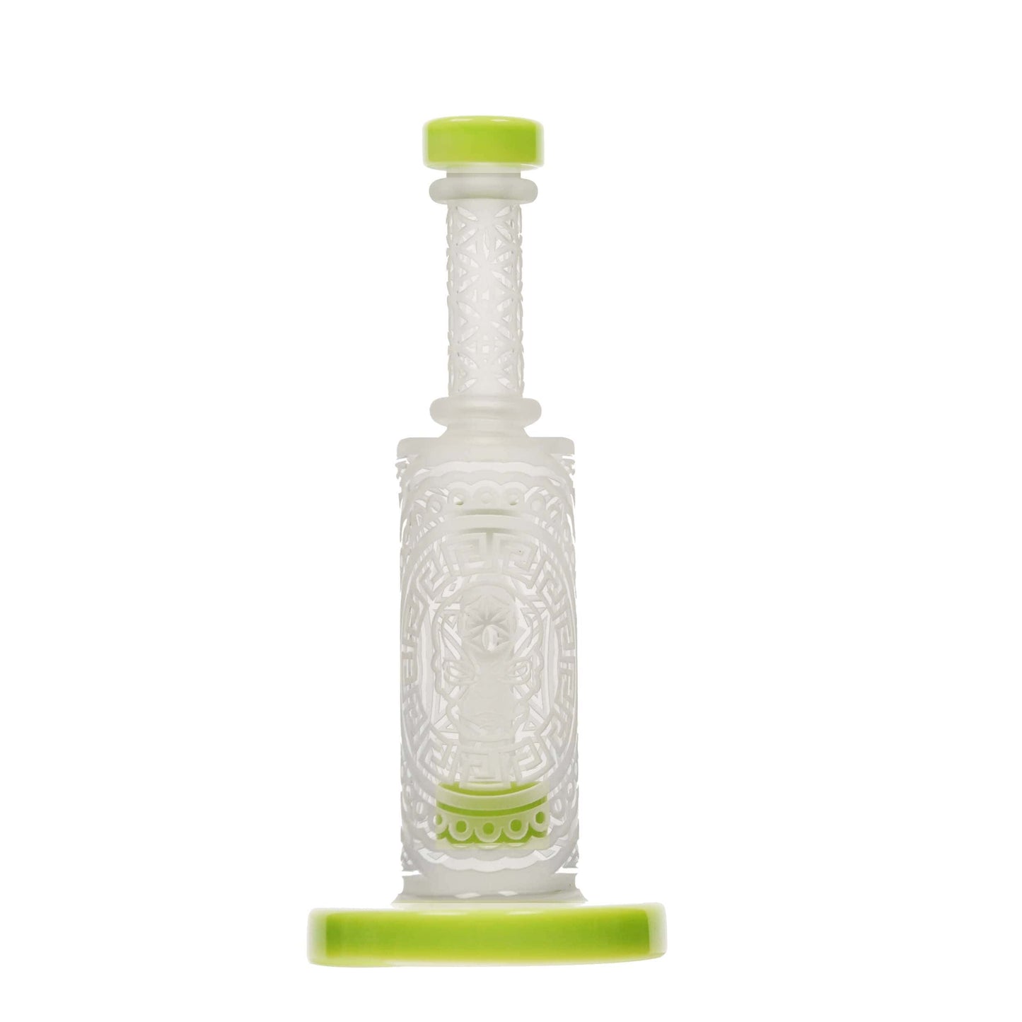 Front view of the SANDBLASTED MINI STRAIGHT CAN, displaying a sandblasted pattern on clear glass.