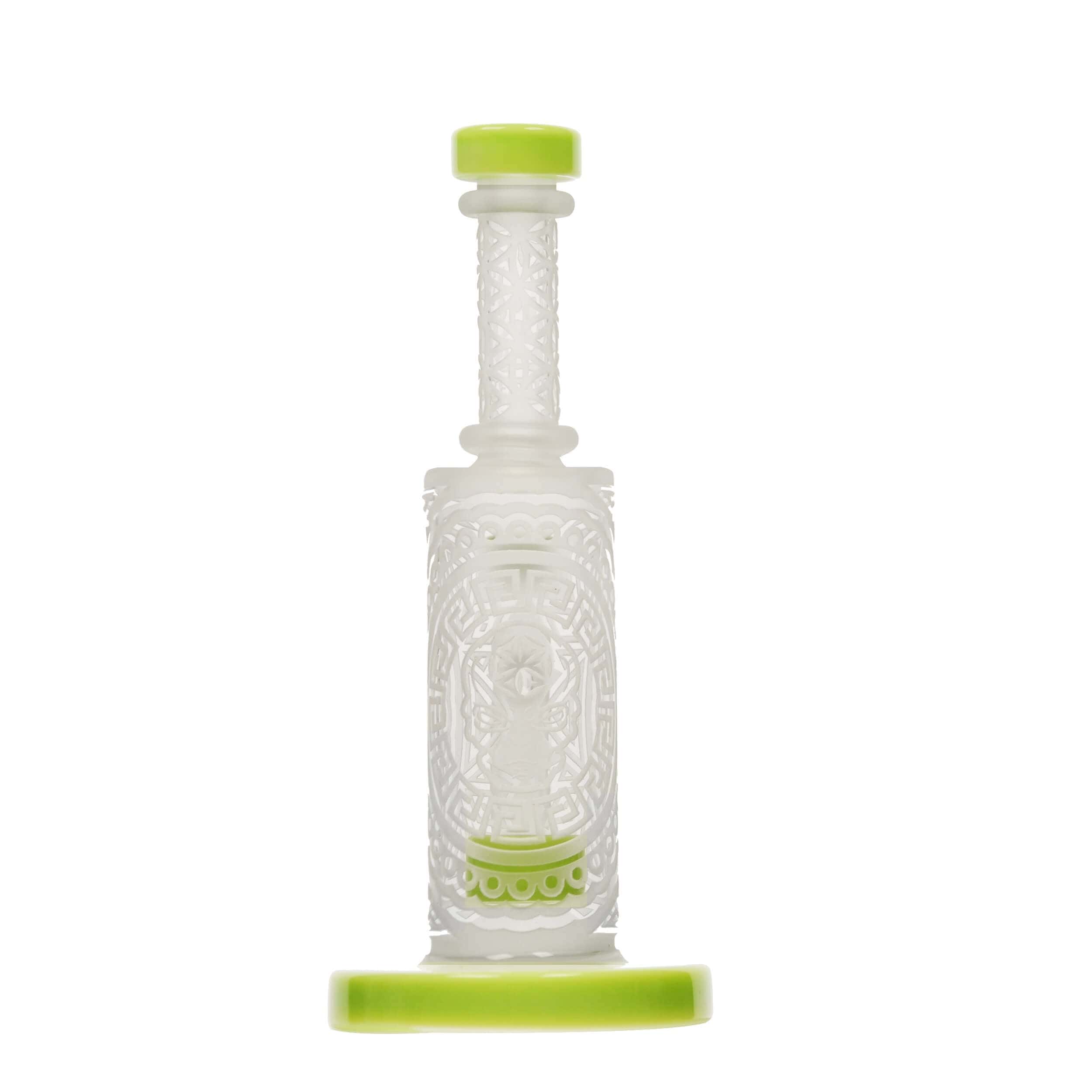 Front view of the SANDBLASTED MINI STRAIGHT CAN, displaying a sandblasted pattern on clear glass.