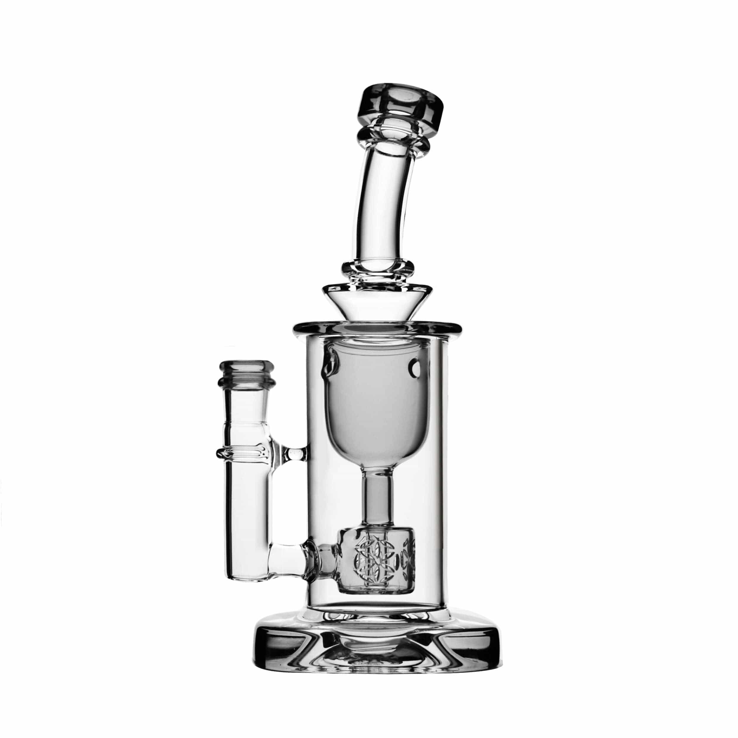 Front view of the COLORED TORUS, a clear glass piece with a unique torus-shaped chamber and intricate detailing.