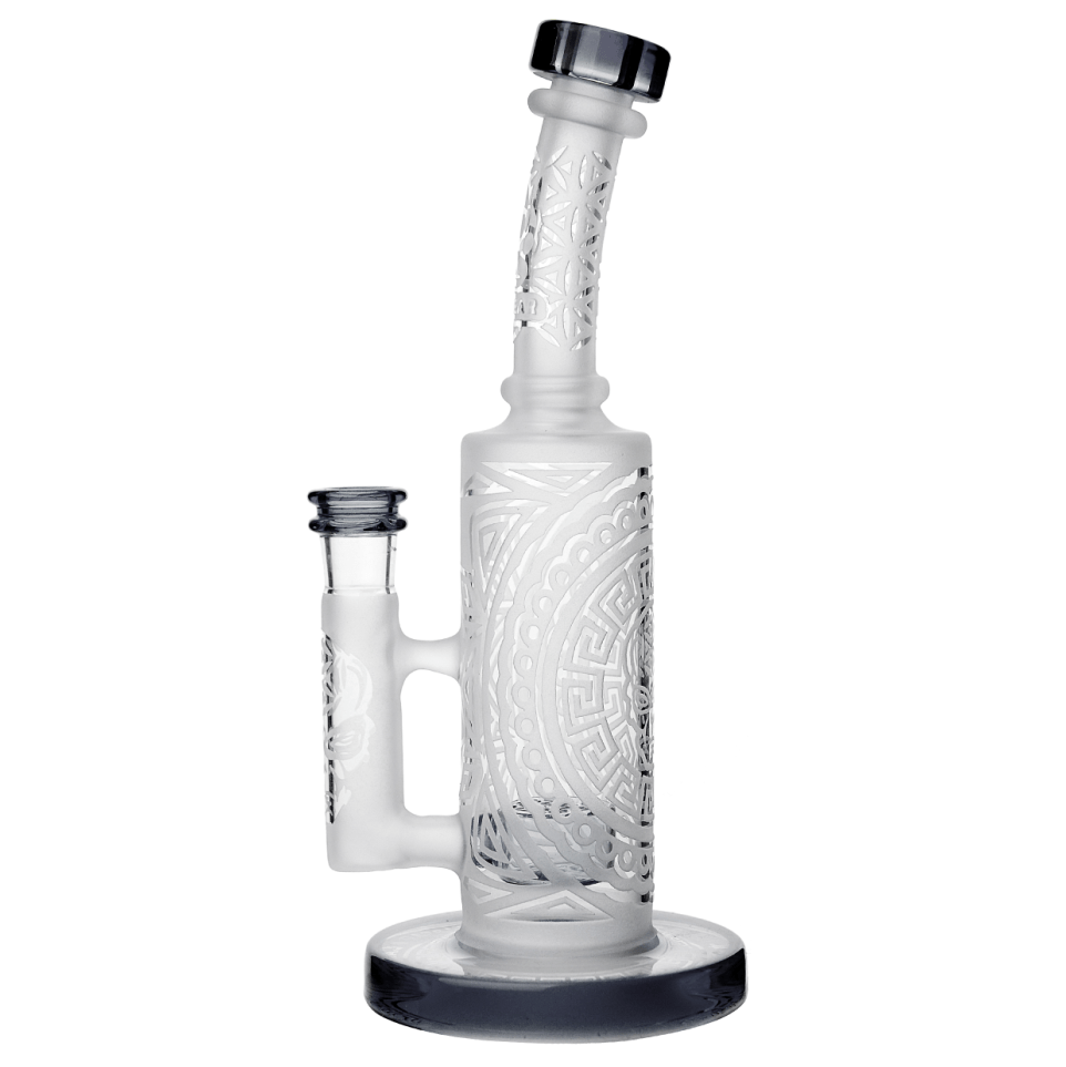 Front view of the SANDBLASTED MINI STRAIGHT CAN, showing a clear glass tube with a sandblasted design and a dark base.