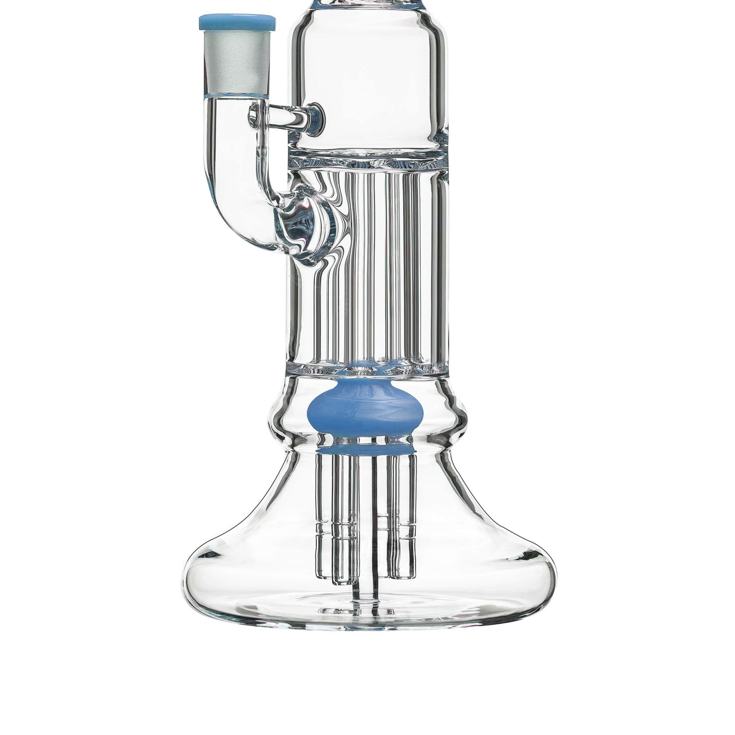 Front view of the BEAKER PILLAR BONG W/ GILDED PERC, showcasing a clear glass pillar design with a gilded perc visible inside.