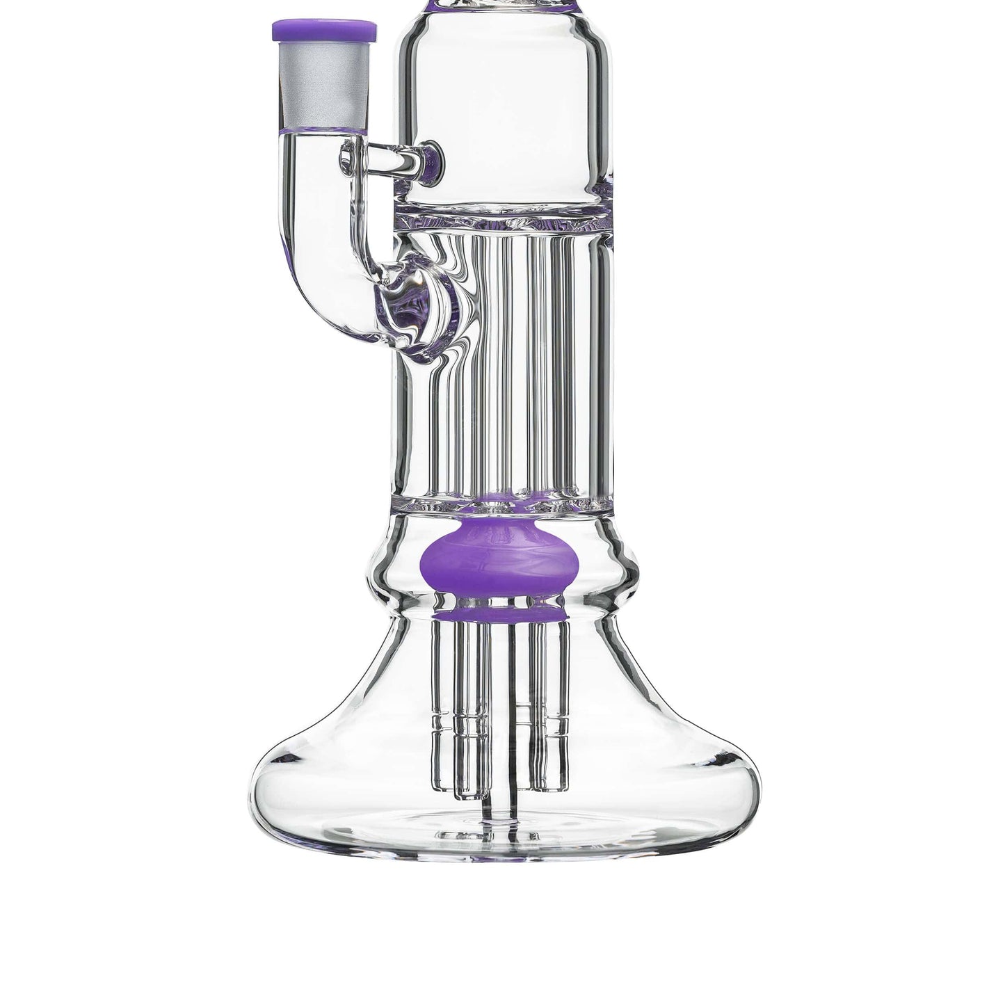 Front view of the BEAKER PILLAR BONG W/ GILDED PERC, showcasing a clear glass pillar design with multiple percs visible within the beaker base.