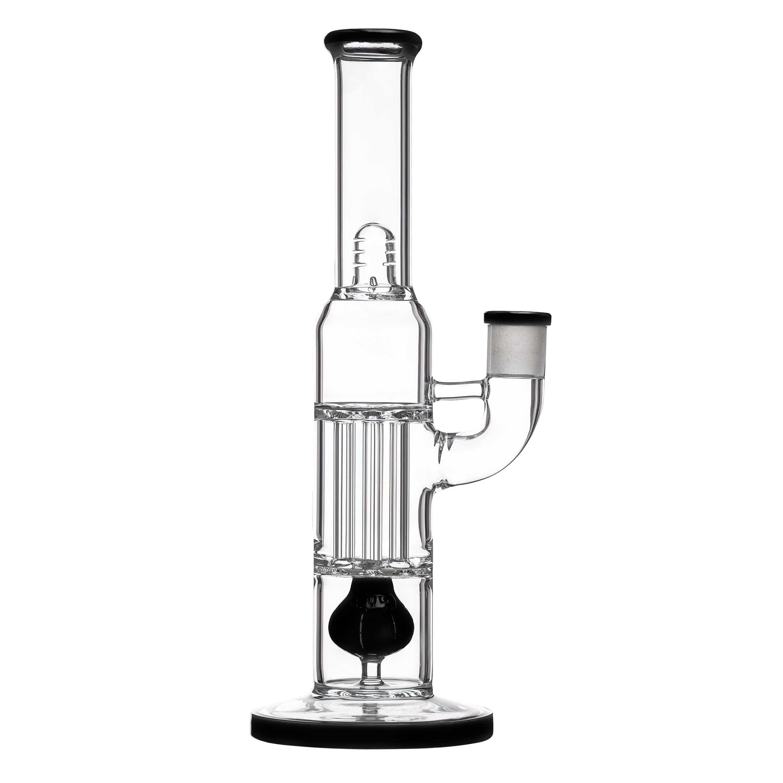 Front view of the PILLAR BONG W/ GILDED PERC, displaying a clear glass water pipe with a gilded perc visible inside.