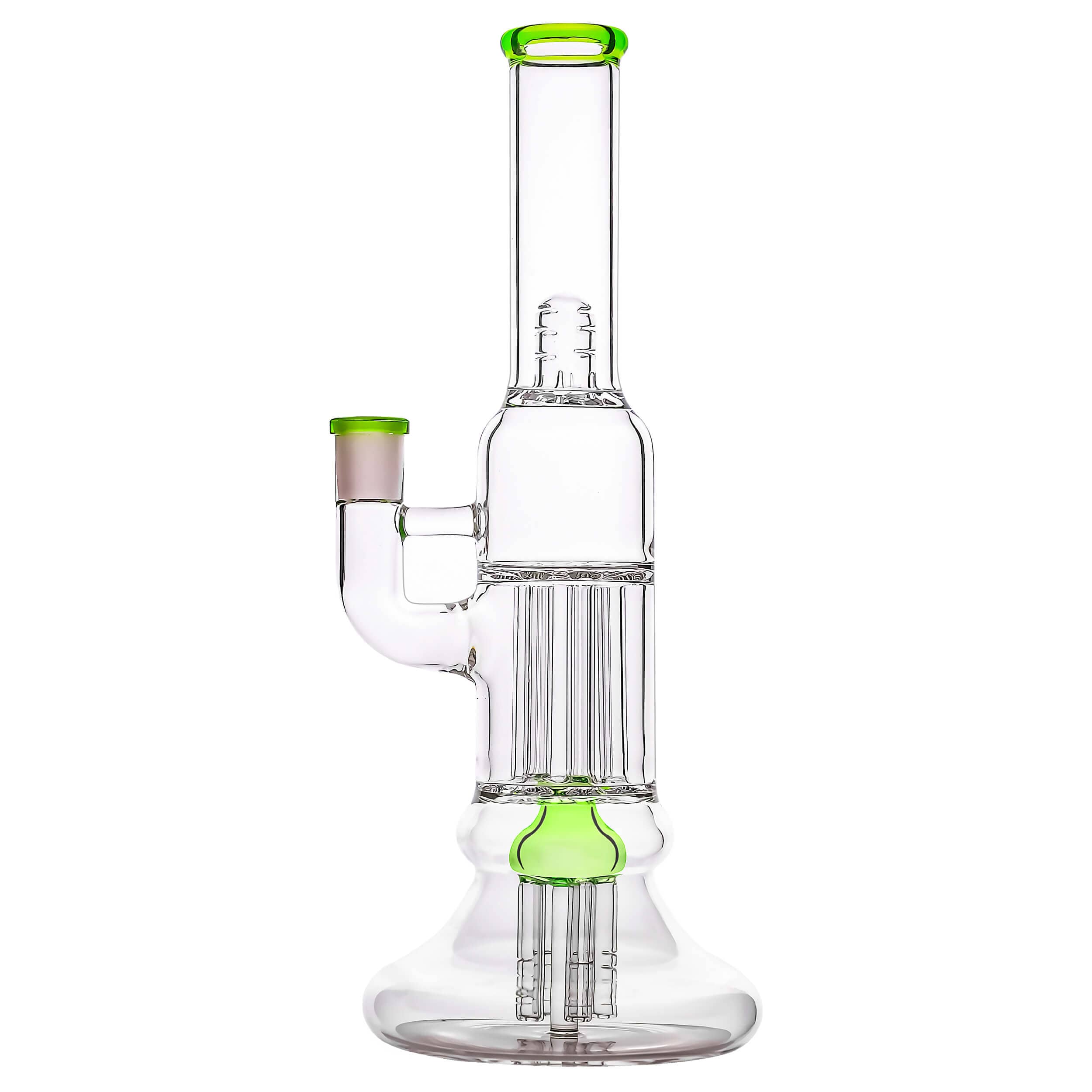 Front view of the BEAKER PILLAR BONG W/ GILDED PERC, showing a clear glass bong with a gilded perc visible through the beaker base.