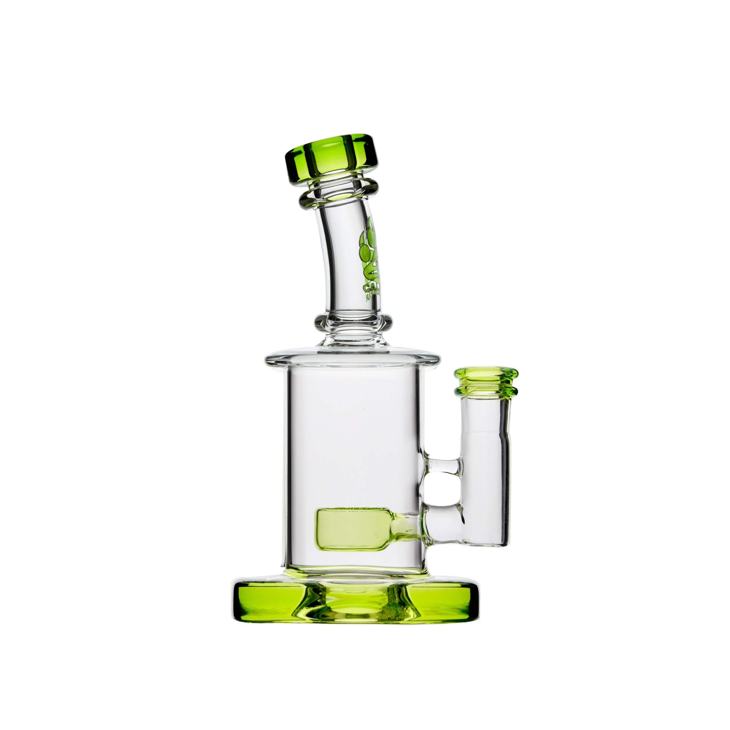 Front view of the COLORED MINI CAN, a small glass piece with a simple, rounded shape and a light green tint.