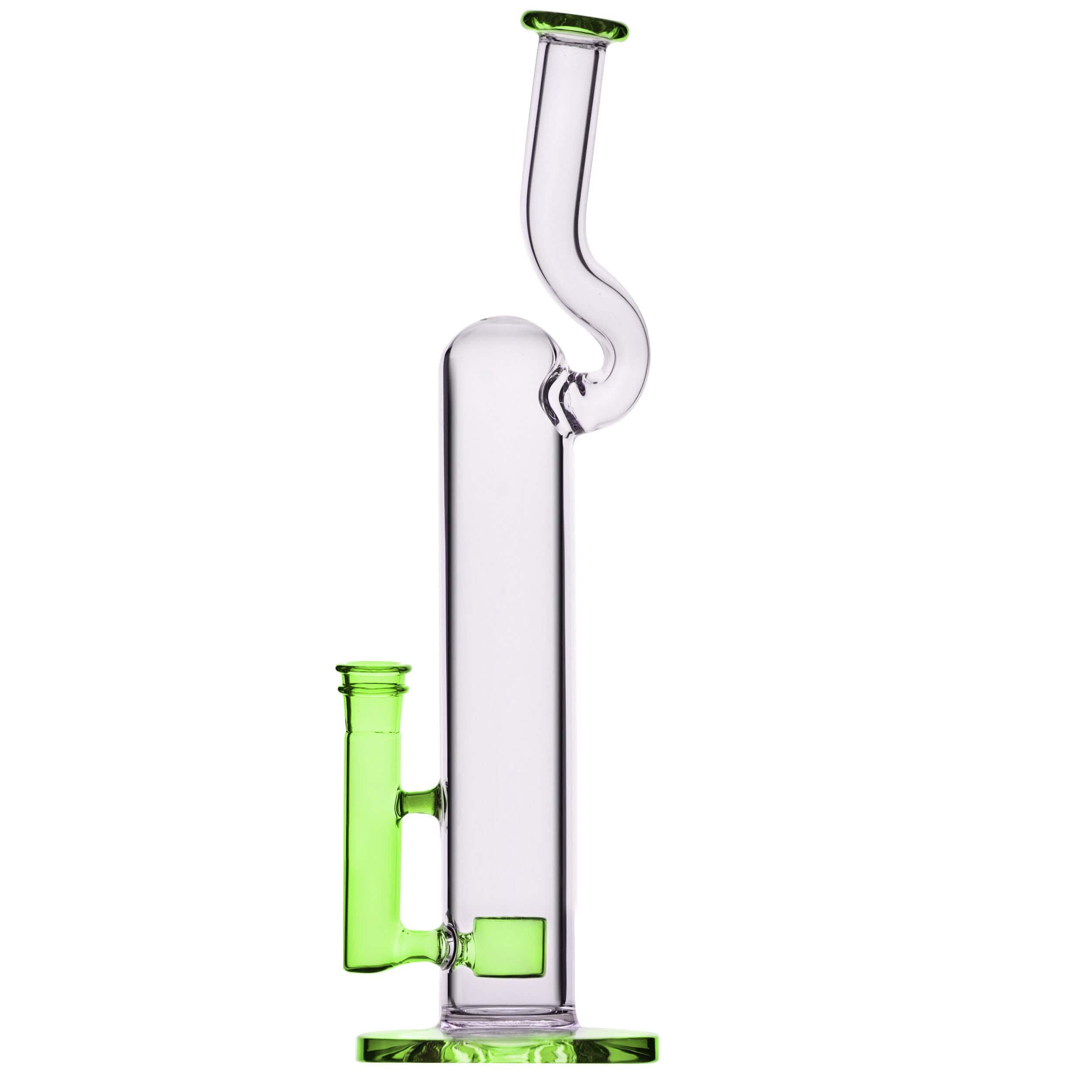 Front view of the NATTY BONG, a clear glass piece with a simple beaker shape and curved neck.