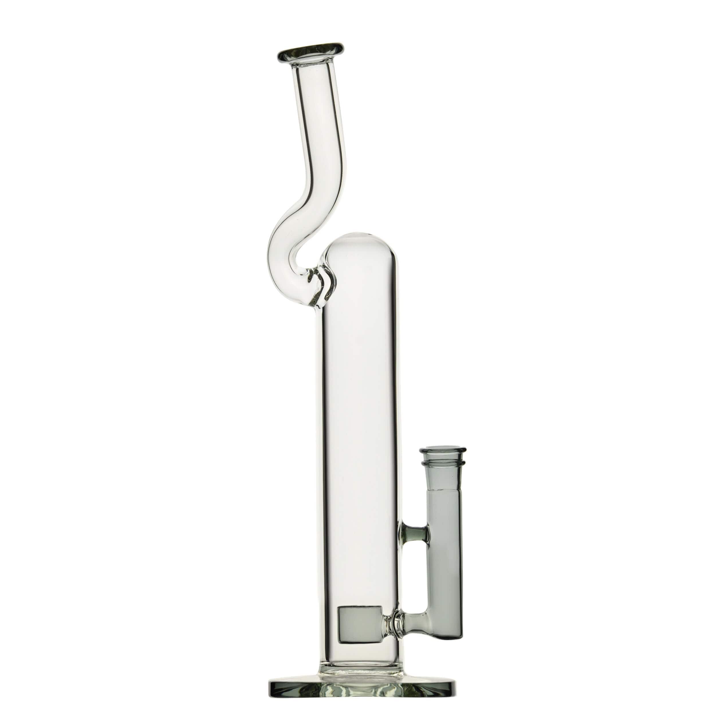 Front view of the NATTY BONG, a clear glass water pipe with a simple, slender design.