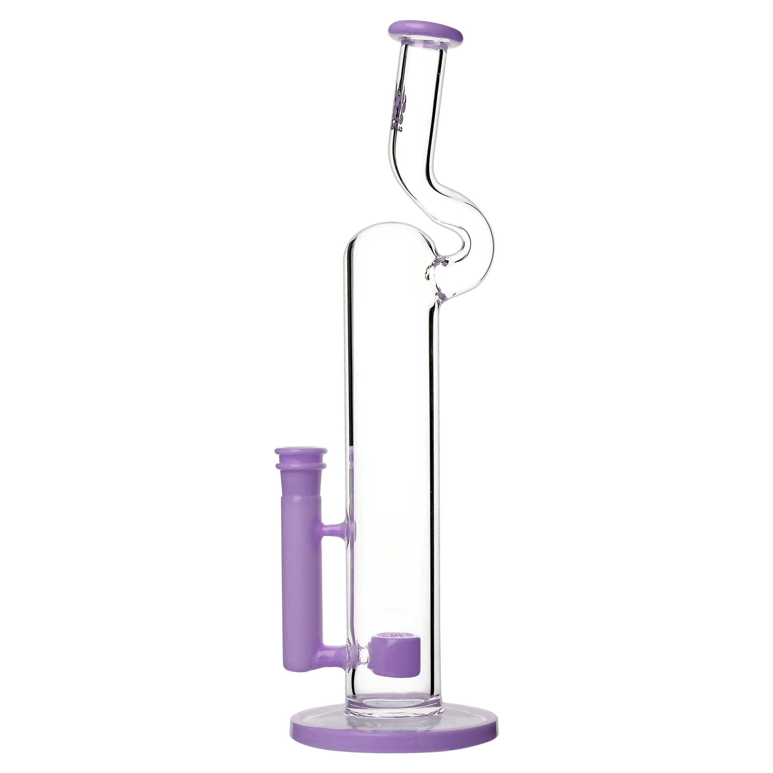 Front view of the NATTY BONG, a clear glass water pipe with a rounded base and simple cylindrical design.
