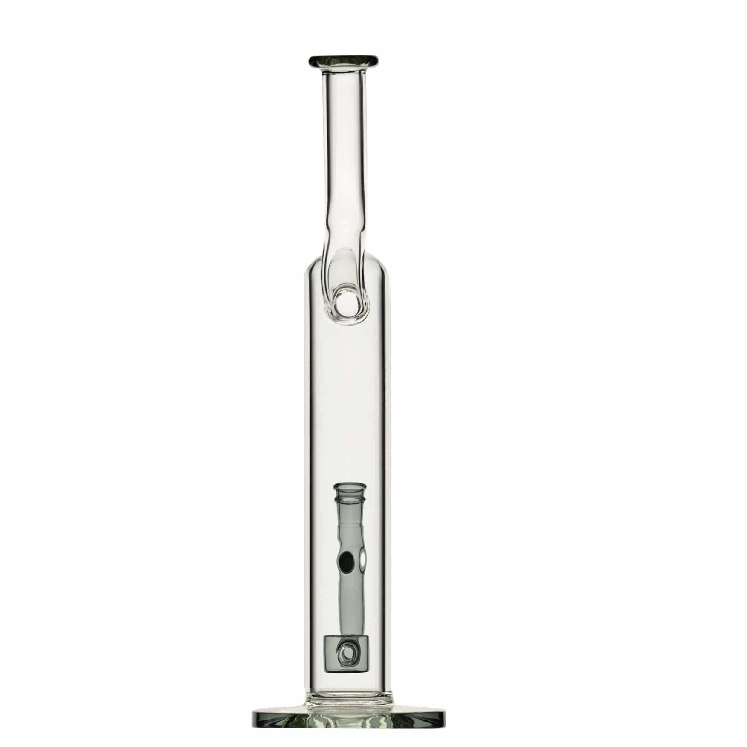 A front view of the NATTY BONG, a clear glass water pipe with a simple, cylindrical shape.